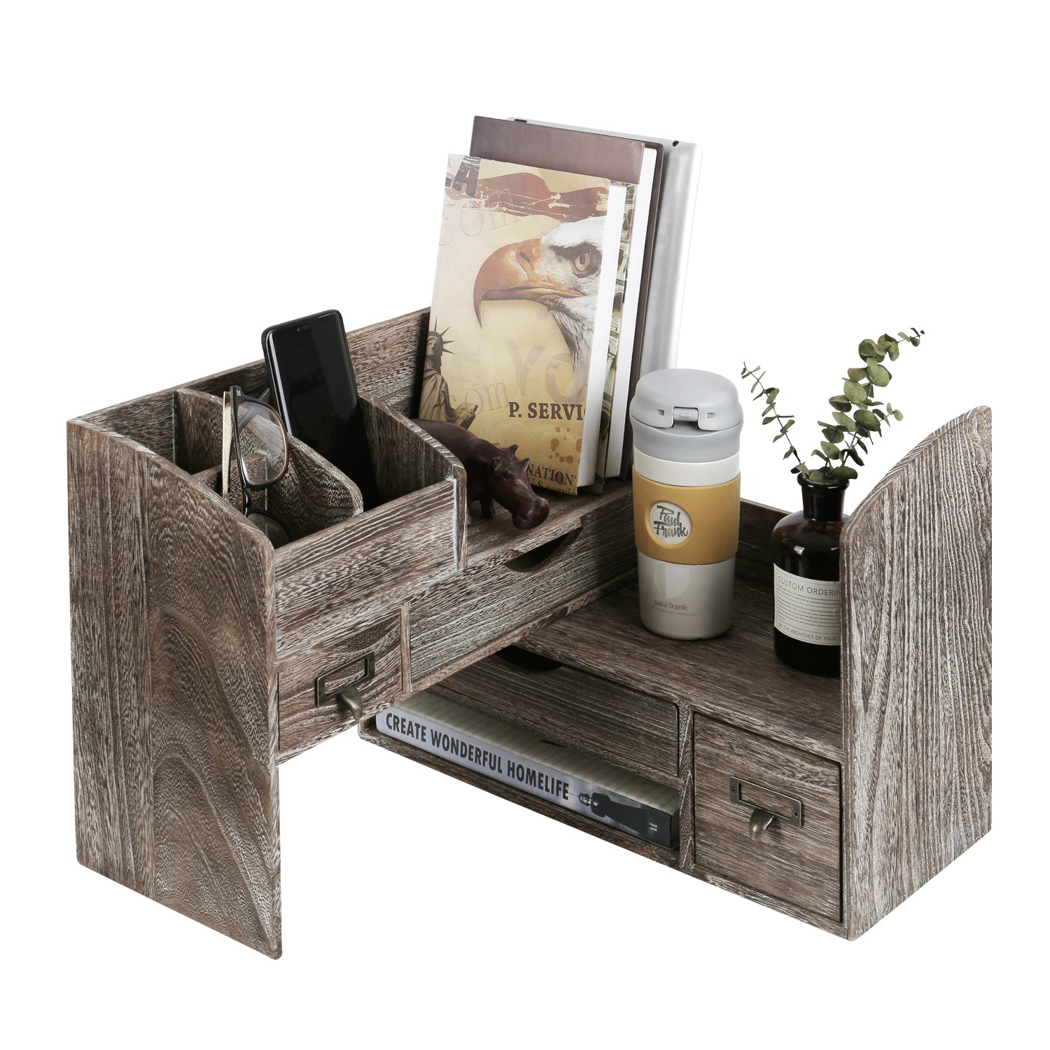 Ikee Design® Adjustable Wooden Desktop Organizer Office Supplies Storage Shelf Rack