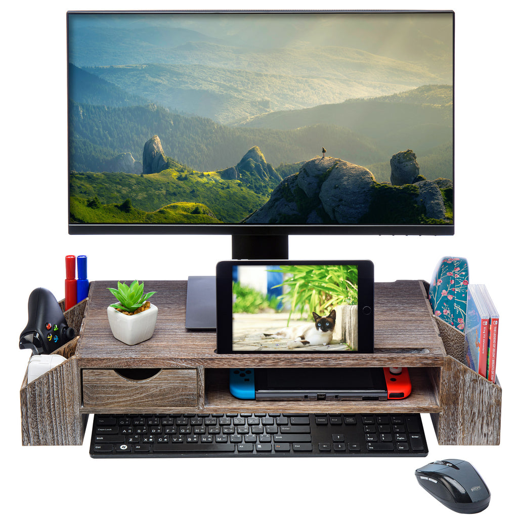 Ikee Design® Wood Clutter-Free Desk Stand with Storage Organizer