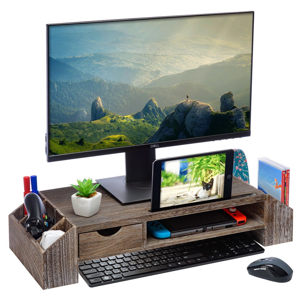 Ikee Design® Wood Clutter-Free Desk Stand with Storage Organizer