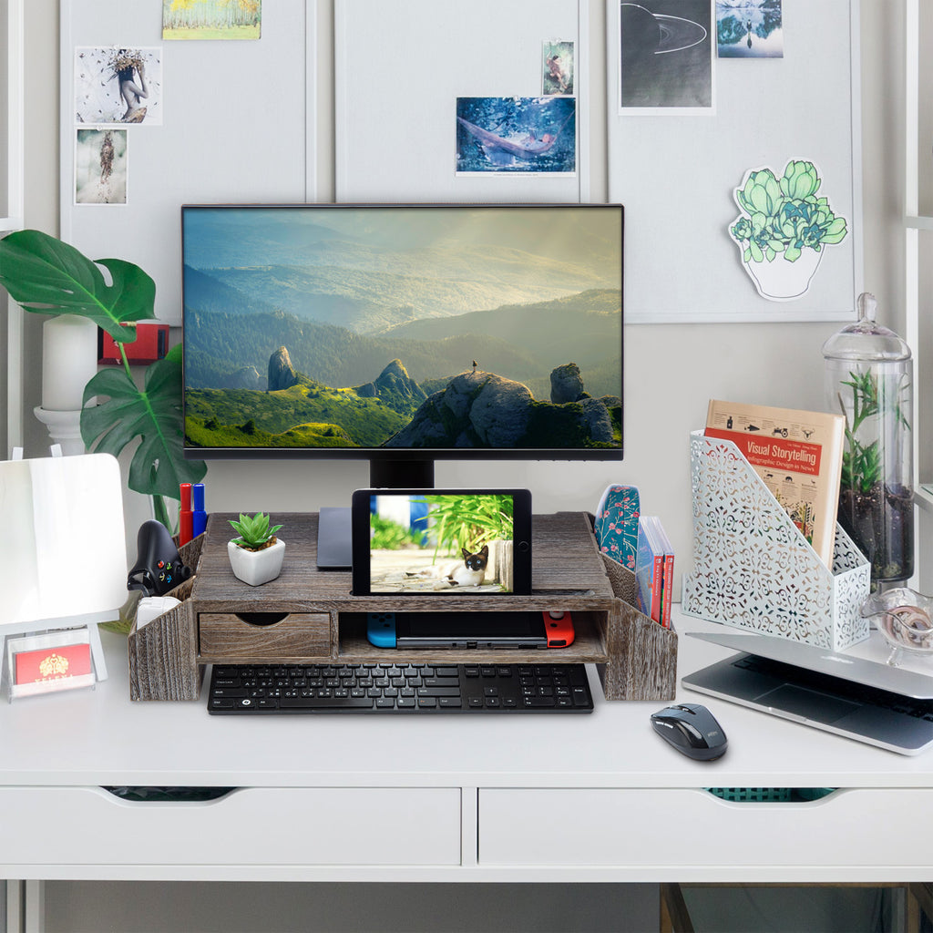 Ikee Design® Wood Clutter-Free Desk Stand with Storage Organizer