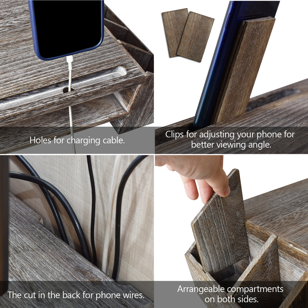 Ikee Design® Wood Clutter-Free Desk Stand with Storage Organizer