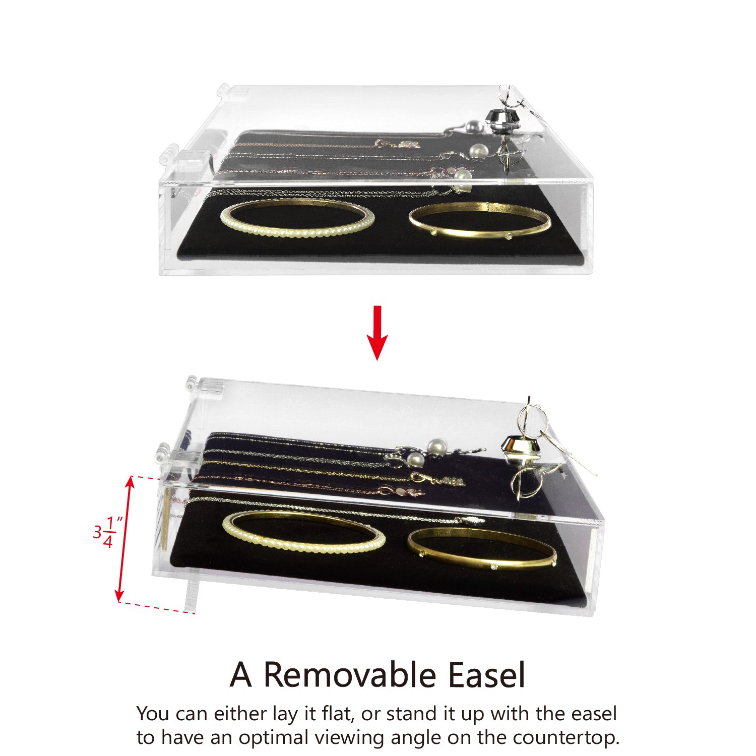 Ikee Design® Acrylic Marketing Holder Locking Showcase Box Display Tray for Watches Jewelry Collector Knives with a Key