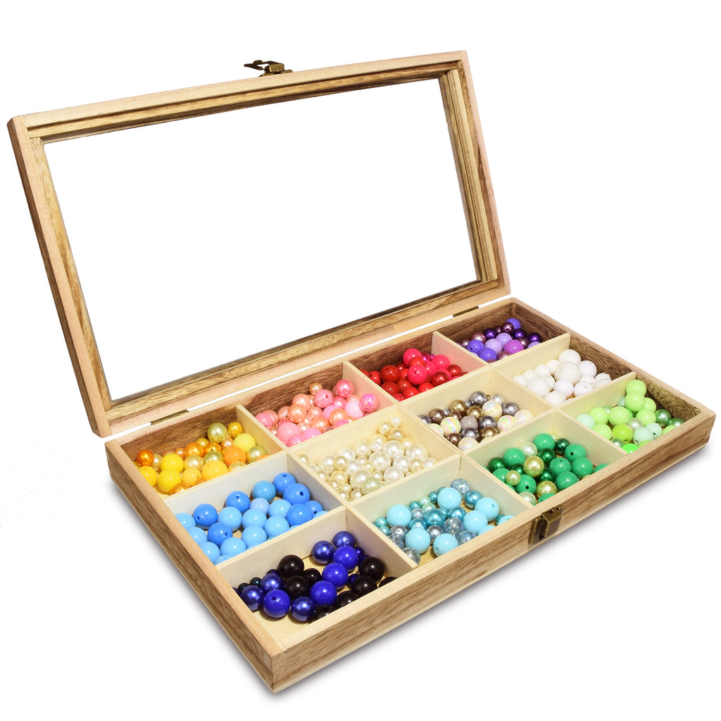 Ikee Design® Glass Top Wooden Craft Supply Organizer Jewelry Storage Case
