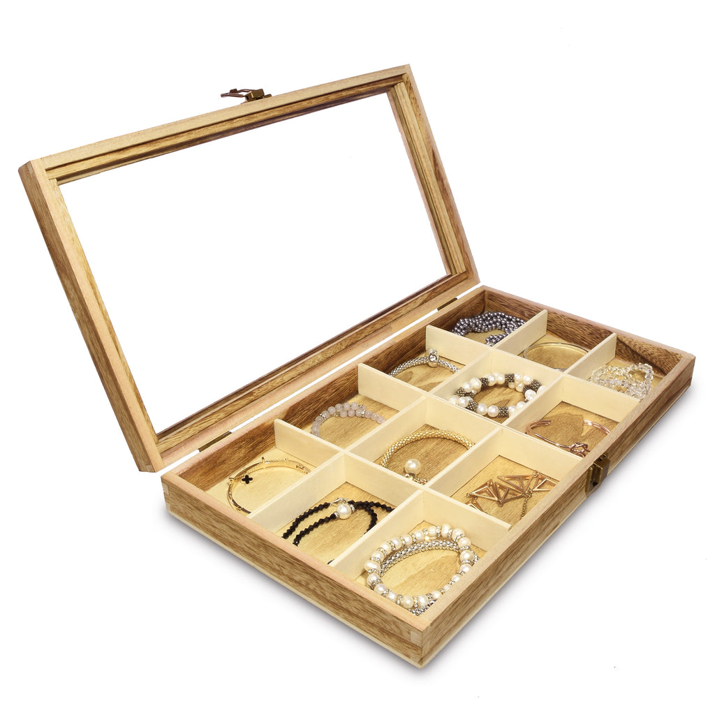 Ikee Design® Glass Top Wooden Craft Supply Organizer Jewelry Storage Case