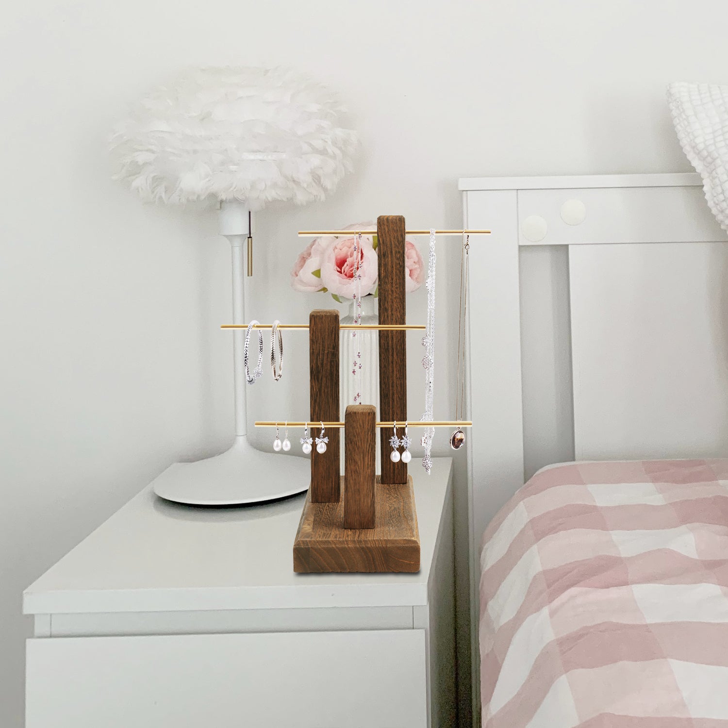 Ikee Design®  3-Tiers Wooden Sliver Aluminum Poles Jewelry Display Stand