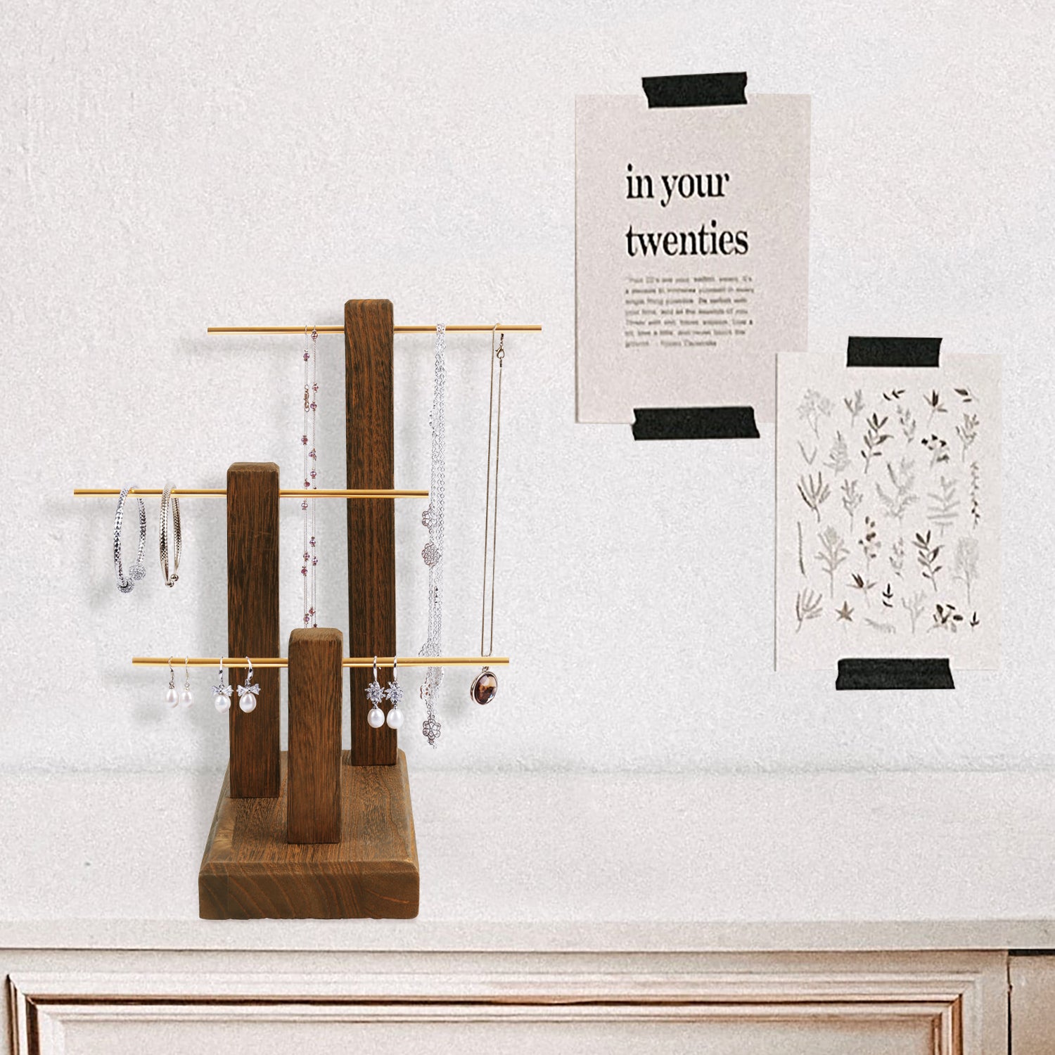 Ikee Design®  3-Tiers Wooden Sliver Aluminum Poles Jewelry Display Stand