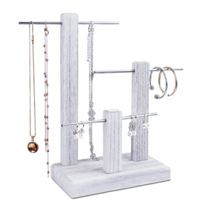 Ikee Design®  3-Tiers Wooden Sliver Aluminum Poles Jewelry Display Stand