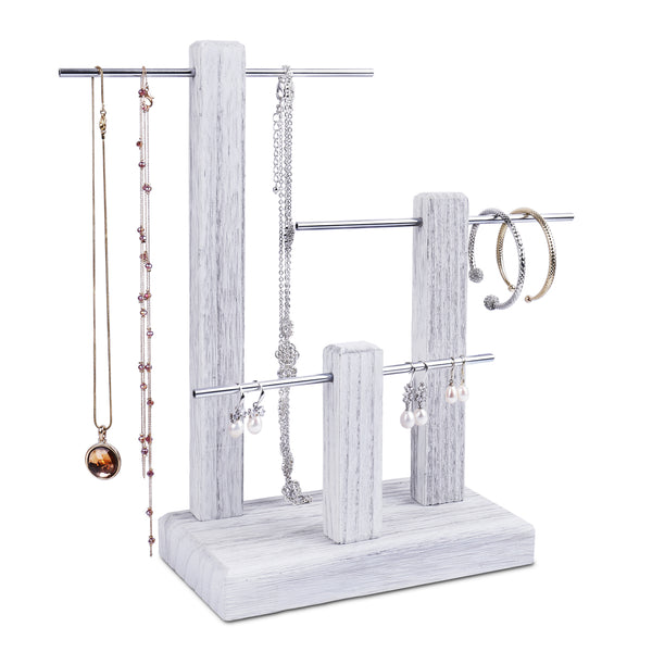 Ikee Design®  3-Tiers Wooden Sliver Aluminum Poles Jewelry Display Stand