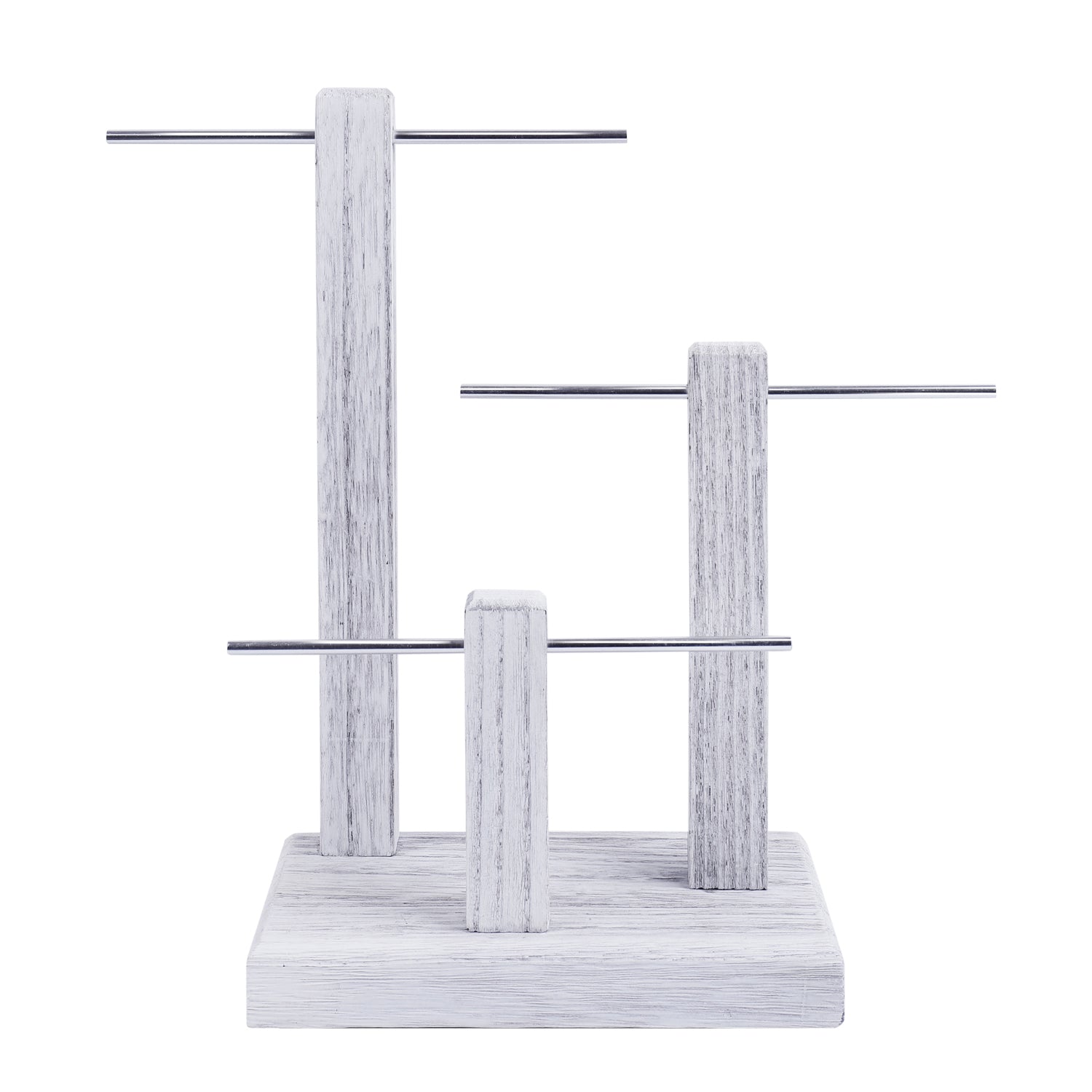 Ikee Design®  3-Tiers Wooden Sliver Aluminum Poles Jewelry Display Stand