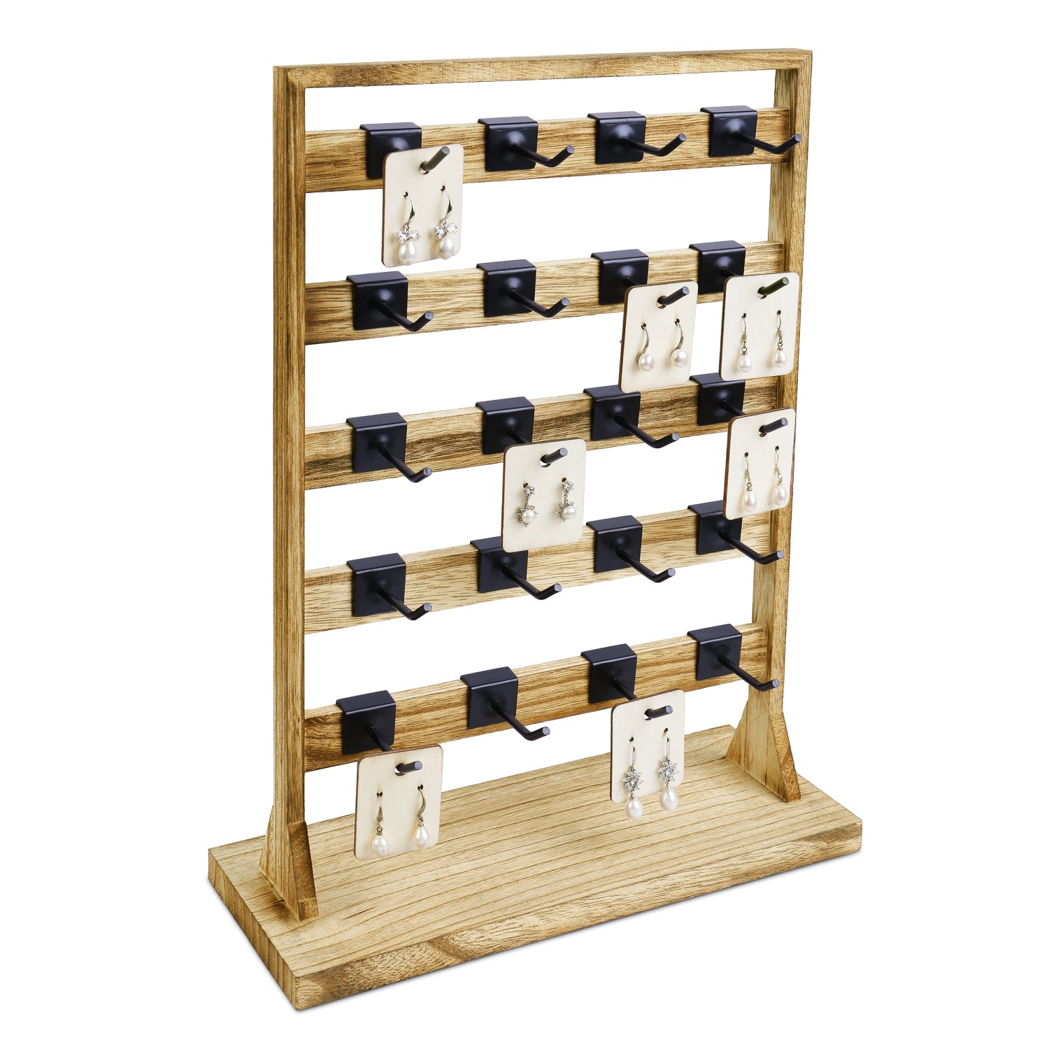 Ikee Design Wooden Jewelry Display Rack with 20 Removable Metal Hooks,  Earring Card Display Holder Stand with Hooks, Jewelry Tower for Earring  Cards