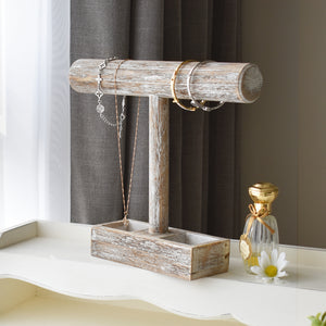 Ikee Design® Wooden White T-bar Jewelry Display Stand with Compartments