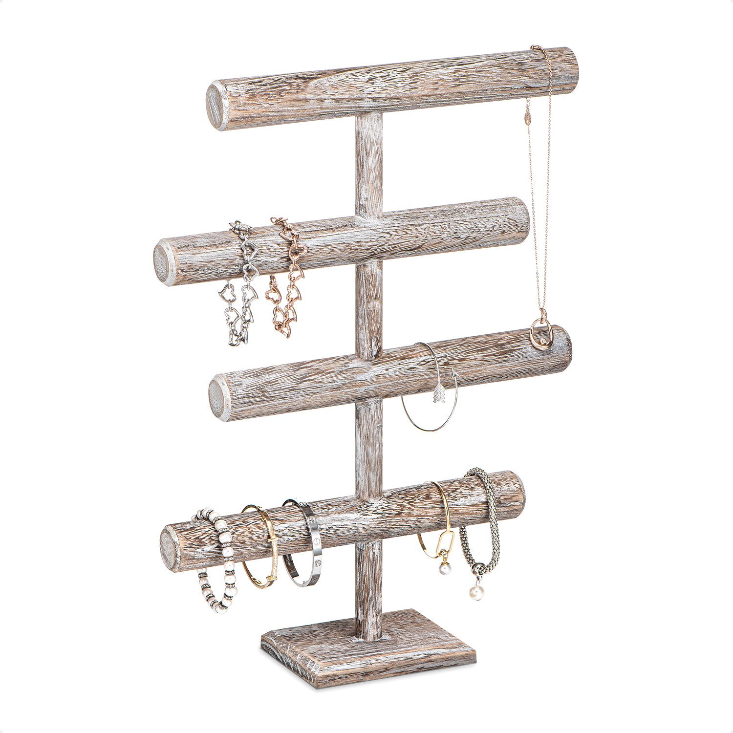 Ikee Design®Wooden Brown 4-Tier T-bar Jewelry Display Stand