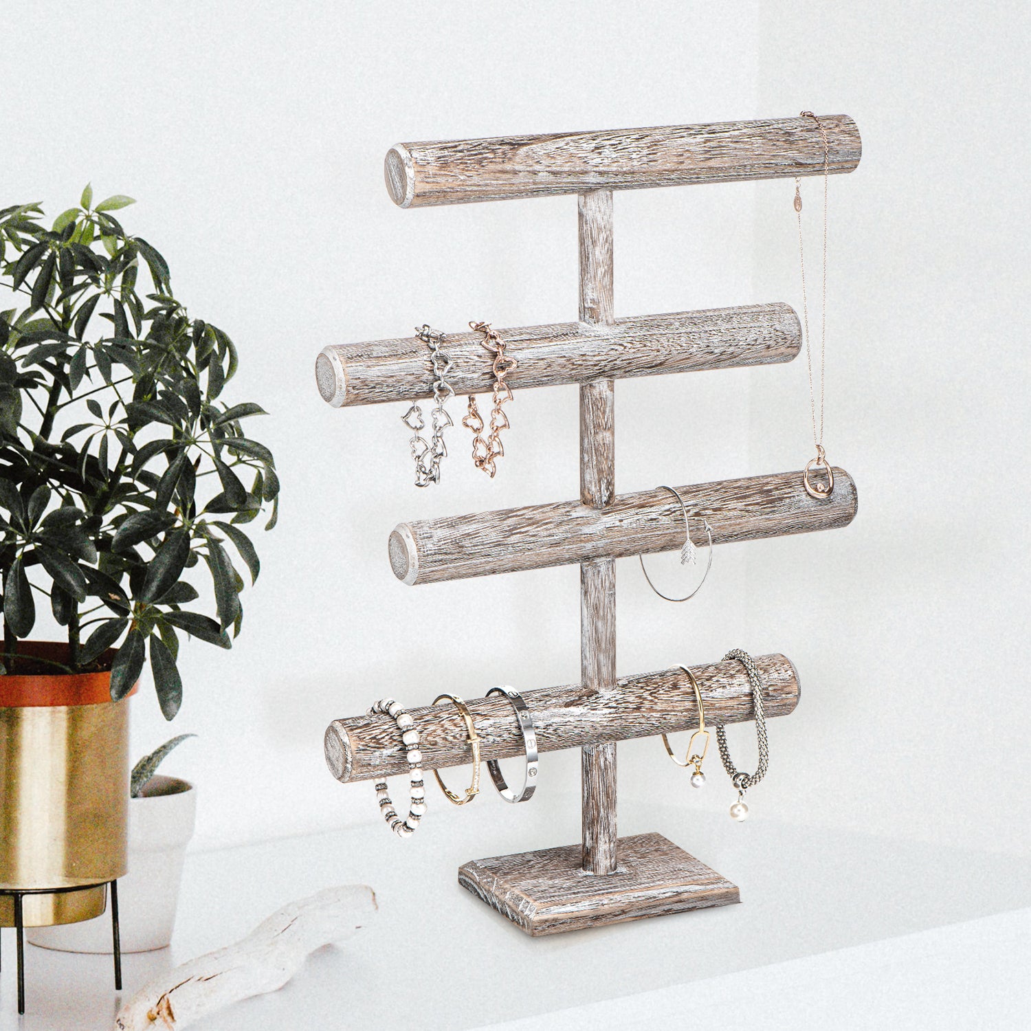 Ikee Design®Wooden Brown 4-Tier T-bar Jewelry Display Stand
