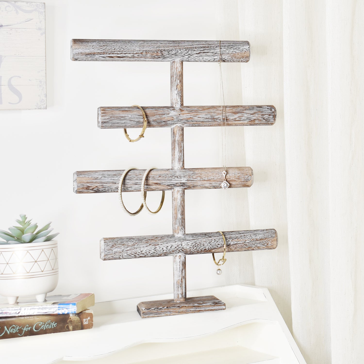 Ikee Design®Wooden Brown 4-Tier T-bar Jewelry Display Stand