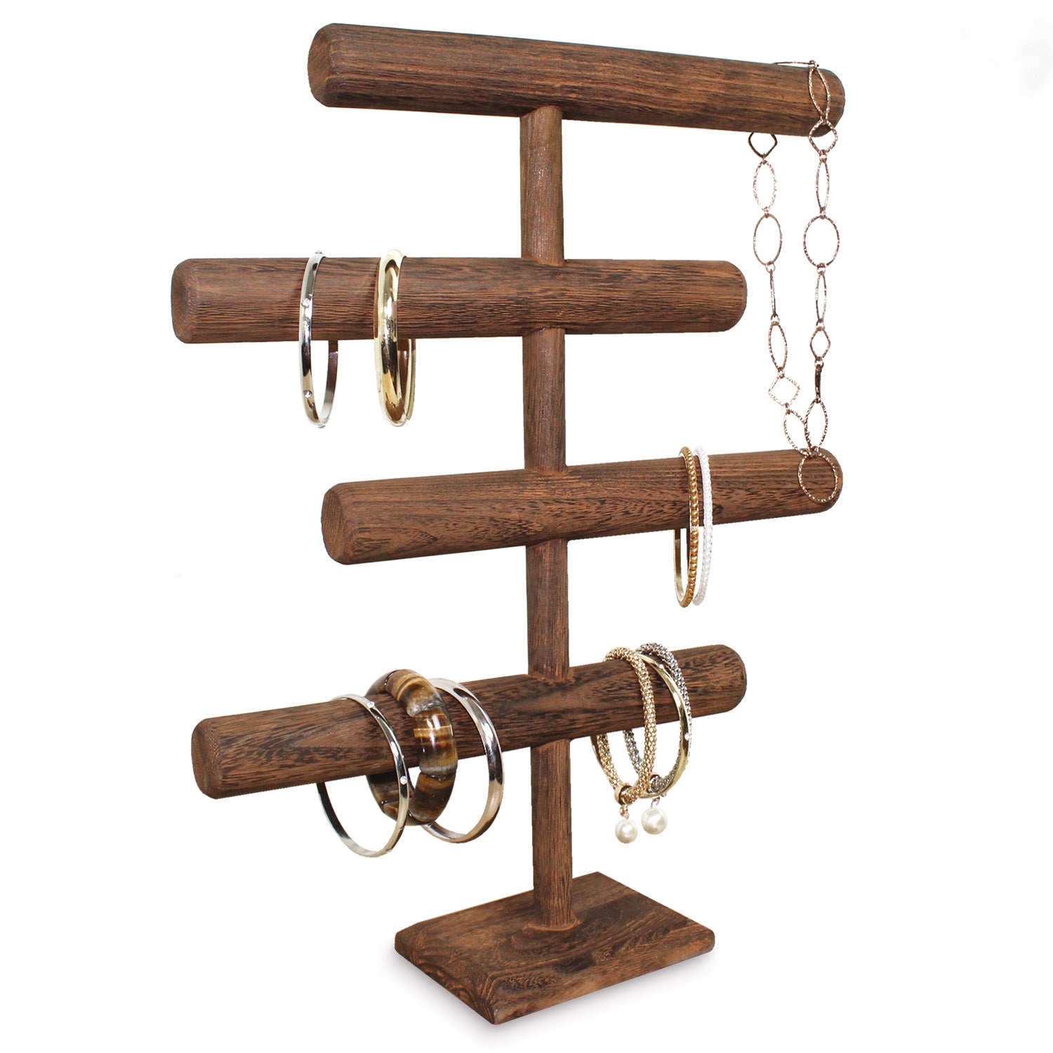 Ikee Design®Wooden Brown 4-Tier T-bar Jewelry Display Stand