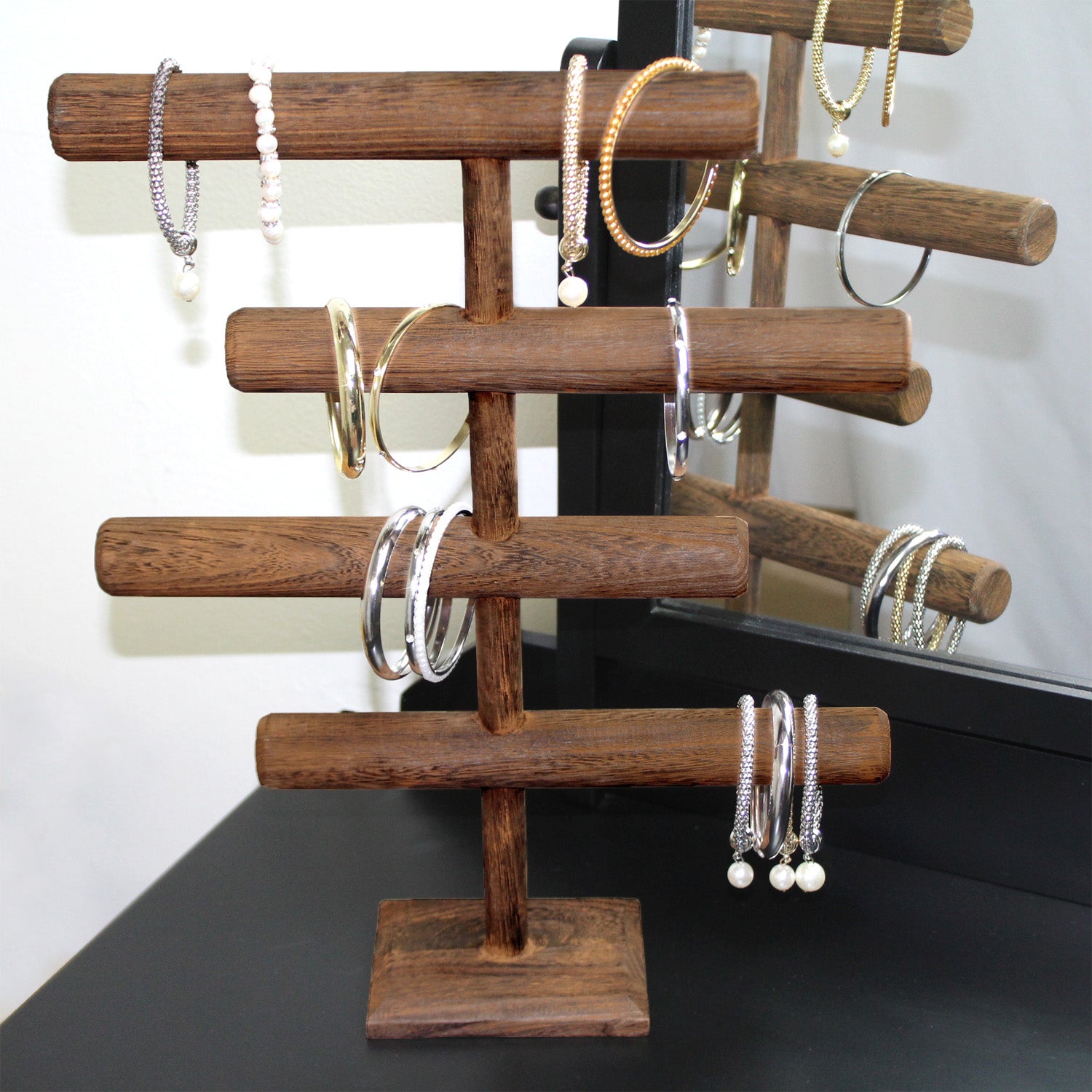 Ikee Design®Wooden Brown 4-Tier T-bar Jewelry Display Stand