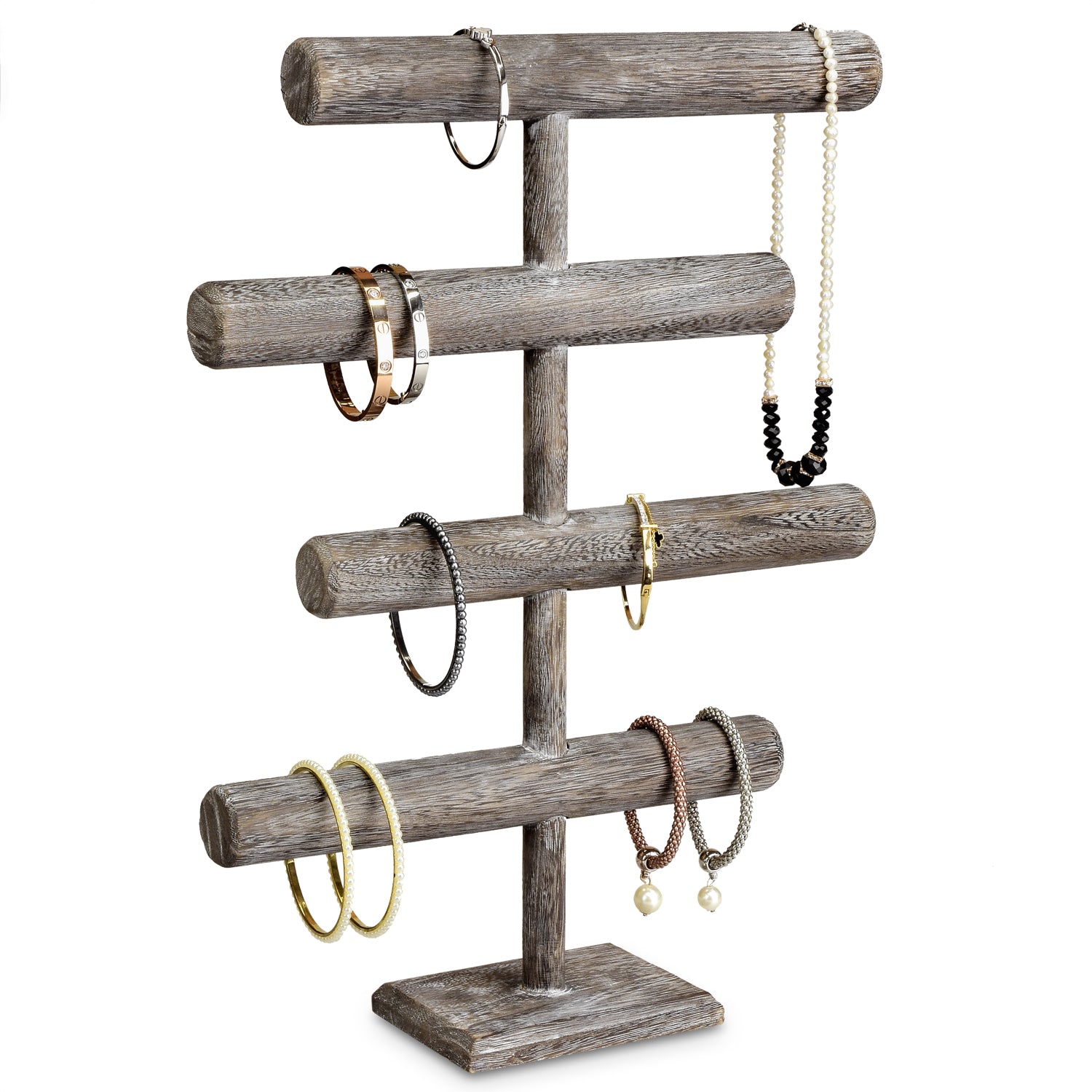 Ikee Design®Wooden Brown 4-Tier T-bar Jewelry Display Stand