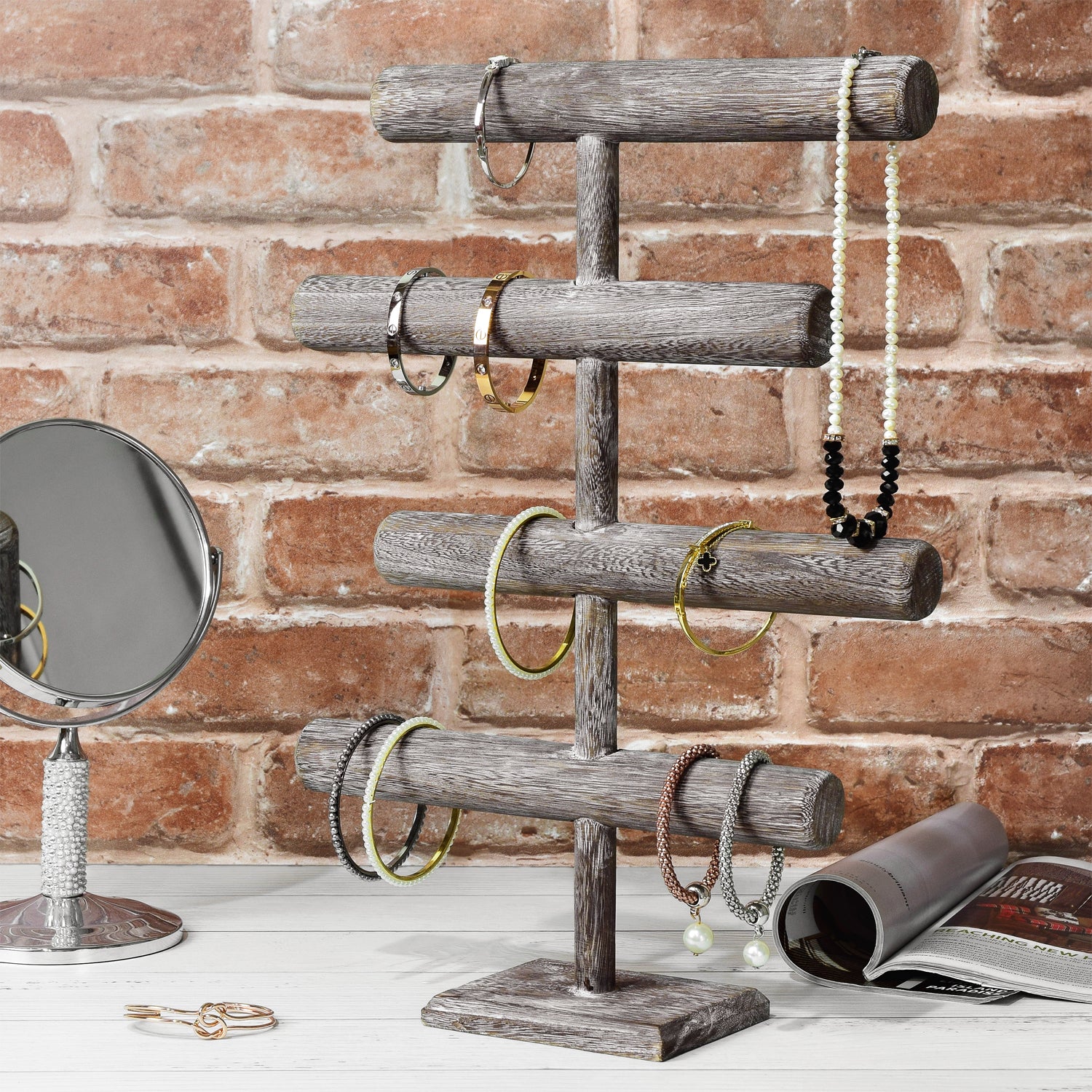 Ikee Design®Wooden Brown 4-Tier T-bar Jewelry Display Stand