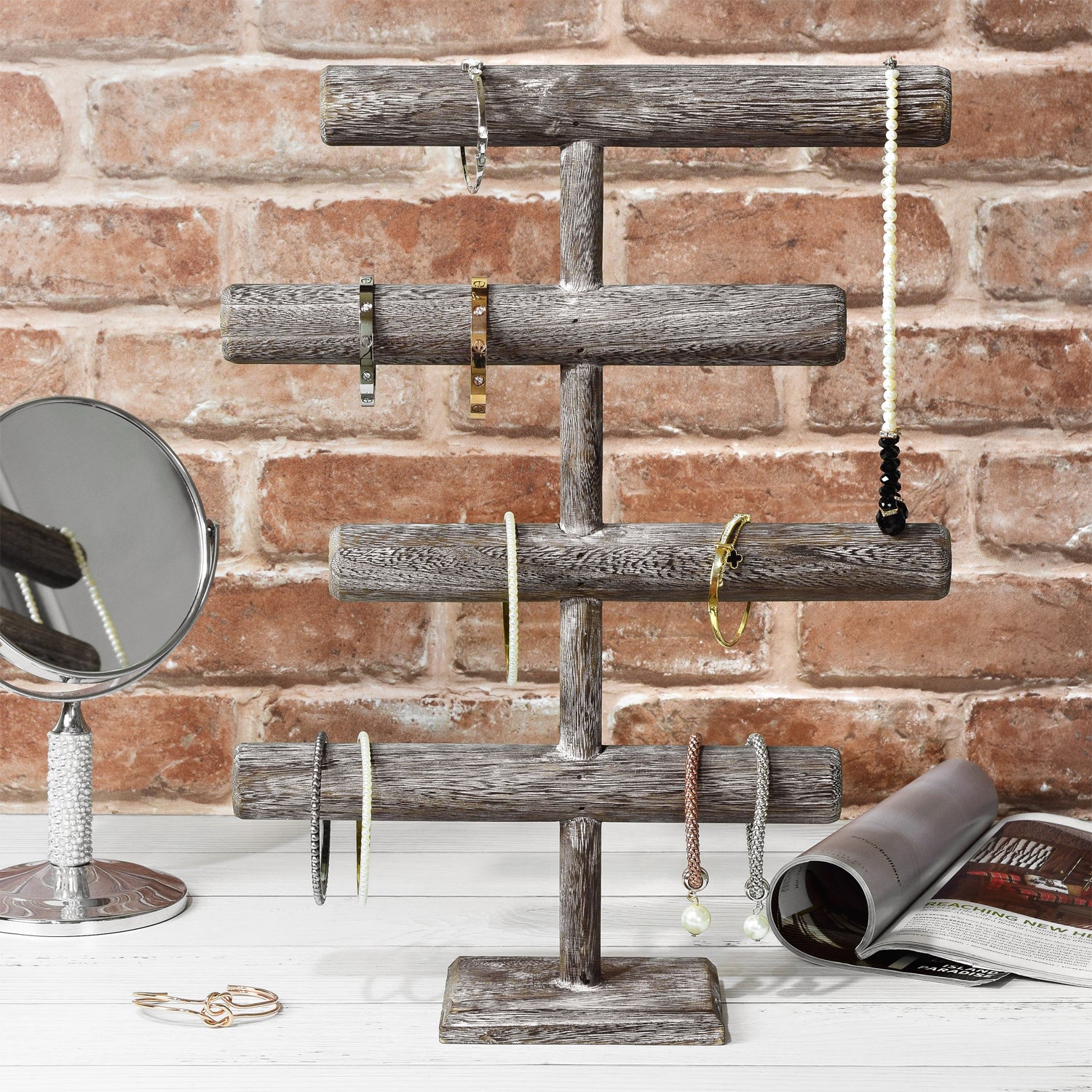 Ikee Design®Wooden Brown 4-Tier T-bar Jewelry Display Stand