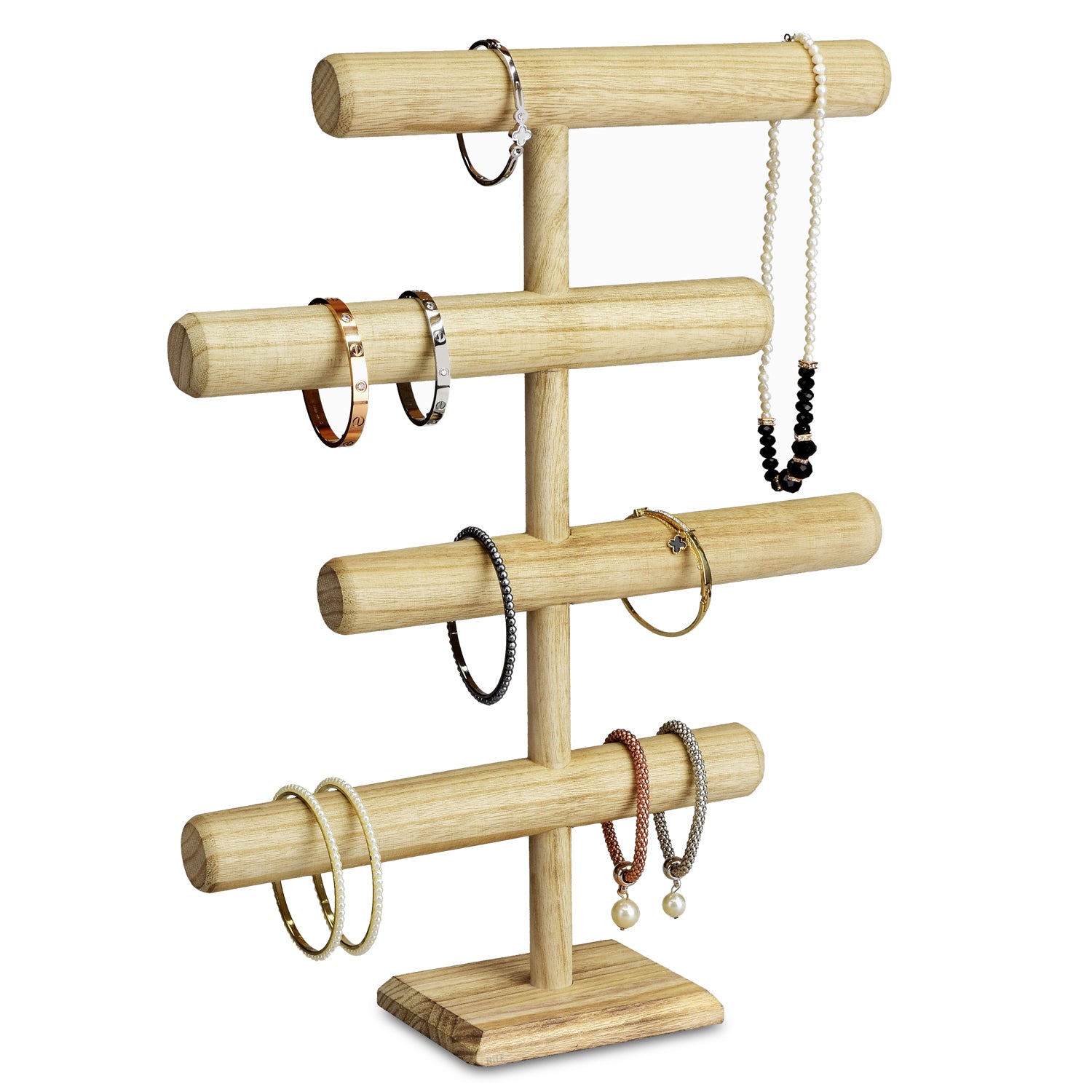 Ikee Design®Wooden Brown 4-Tier T-bar Jewelry Display Stand