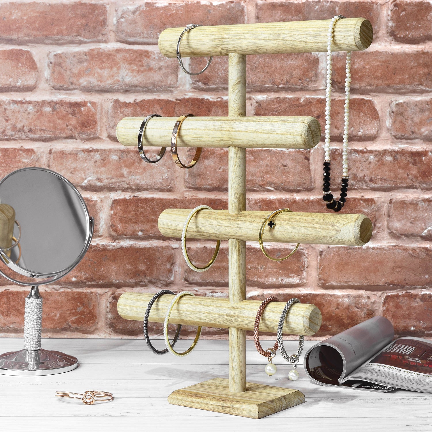 Ikee Design®Wooden Brown 4-Tier T-bar Jewelry Display Stand