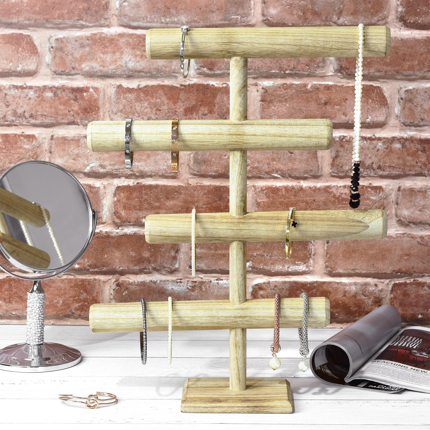 Ikee Design®Wooden Brown 4-Tier T-bar Jewelry Display Stand