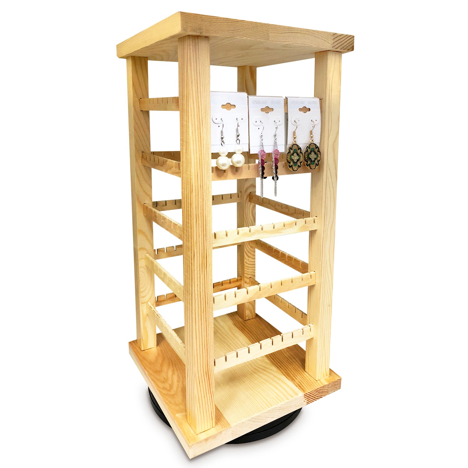 Ikee Design® Natural Wood Rotating Jewelry Earring Storage Display