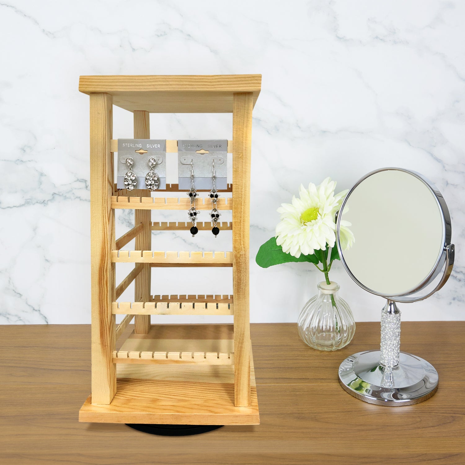 Ikee Design® Natural Wood Rotating Jewelry Earring Storage Display
