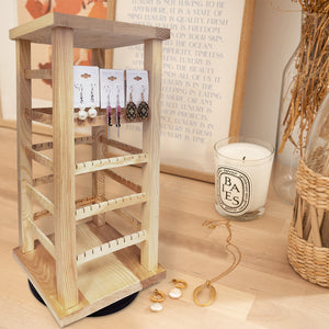 Ikee Design® Natural Wood Rotating Jewelry Earring Storage Display