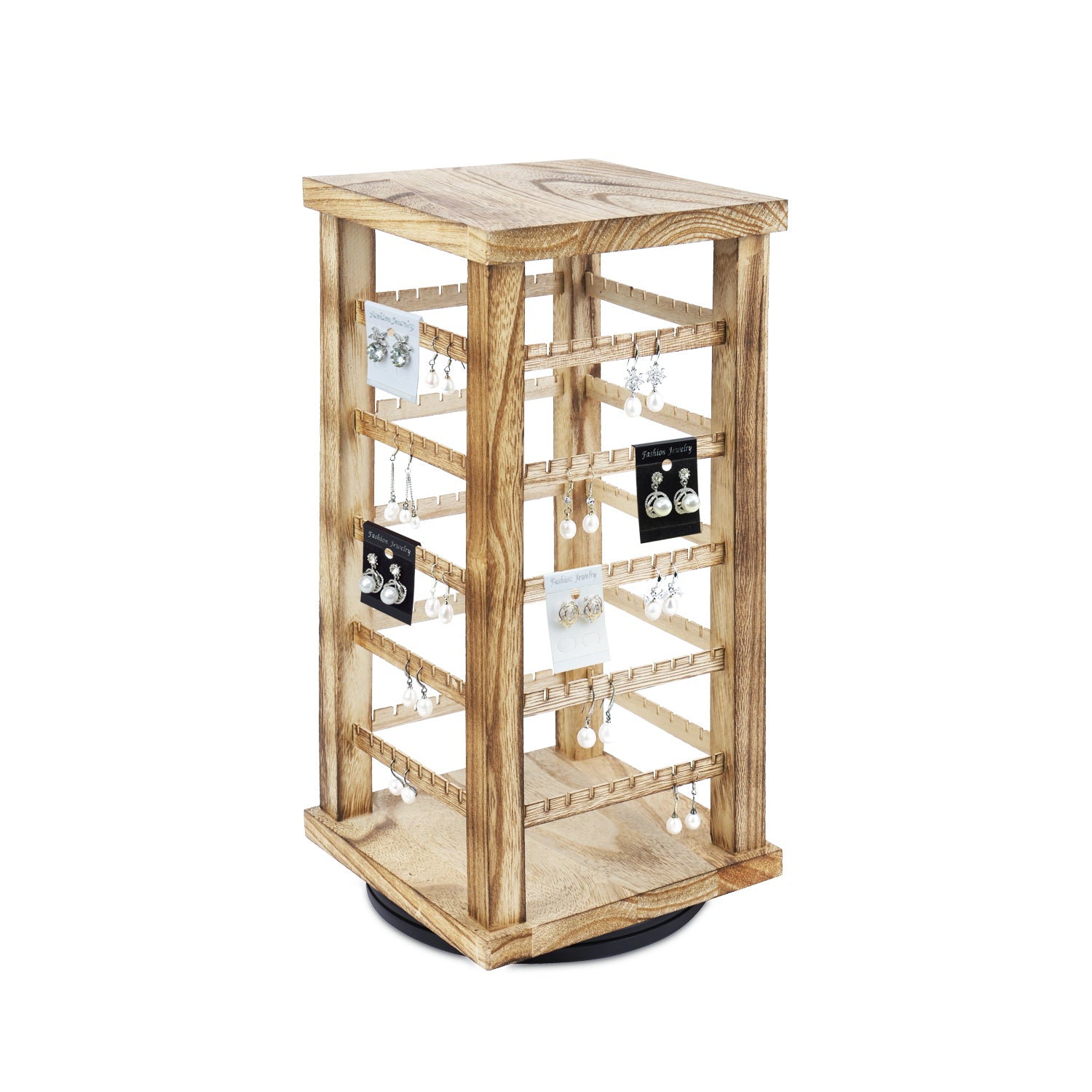 Ikee Design® Natural Wood Rotating Jewelry Earring Storage Display