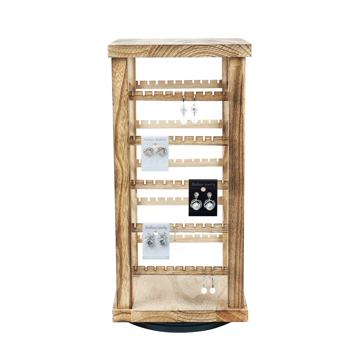 Ikee Design® Natural Wood Rotating Jewelry Earring Storage Display