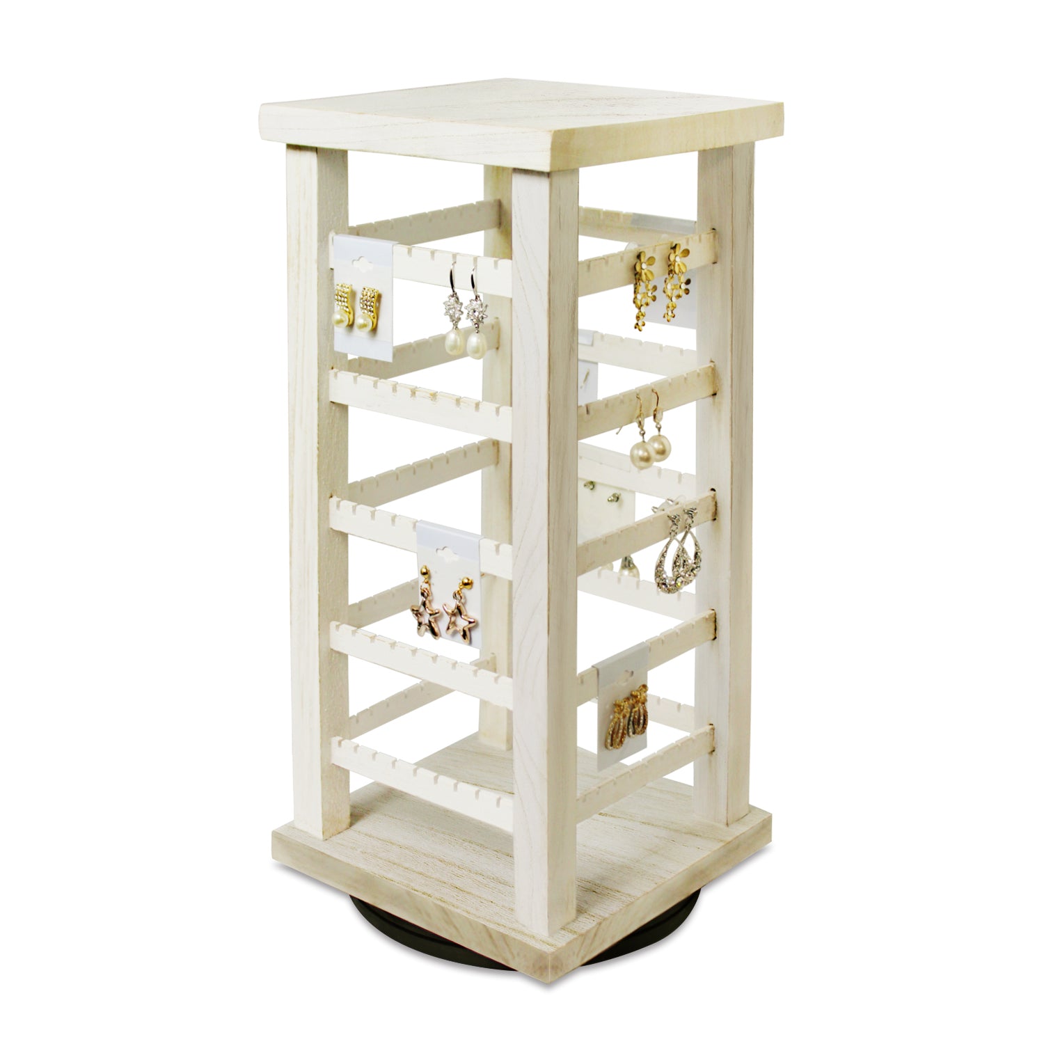 Ikee Design® Natural Wood Rotating Jewelry Earring Storage Display