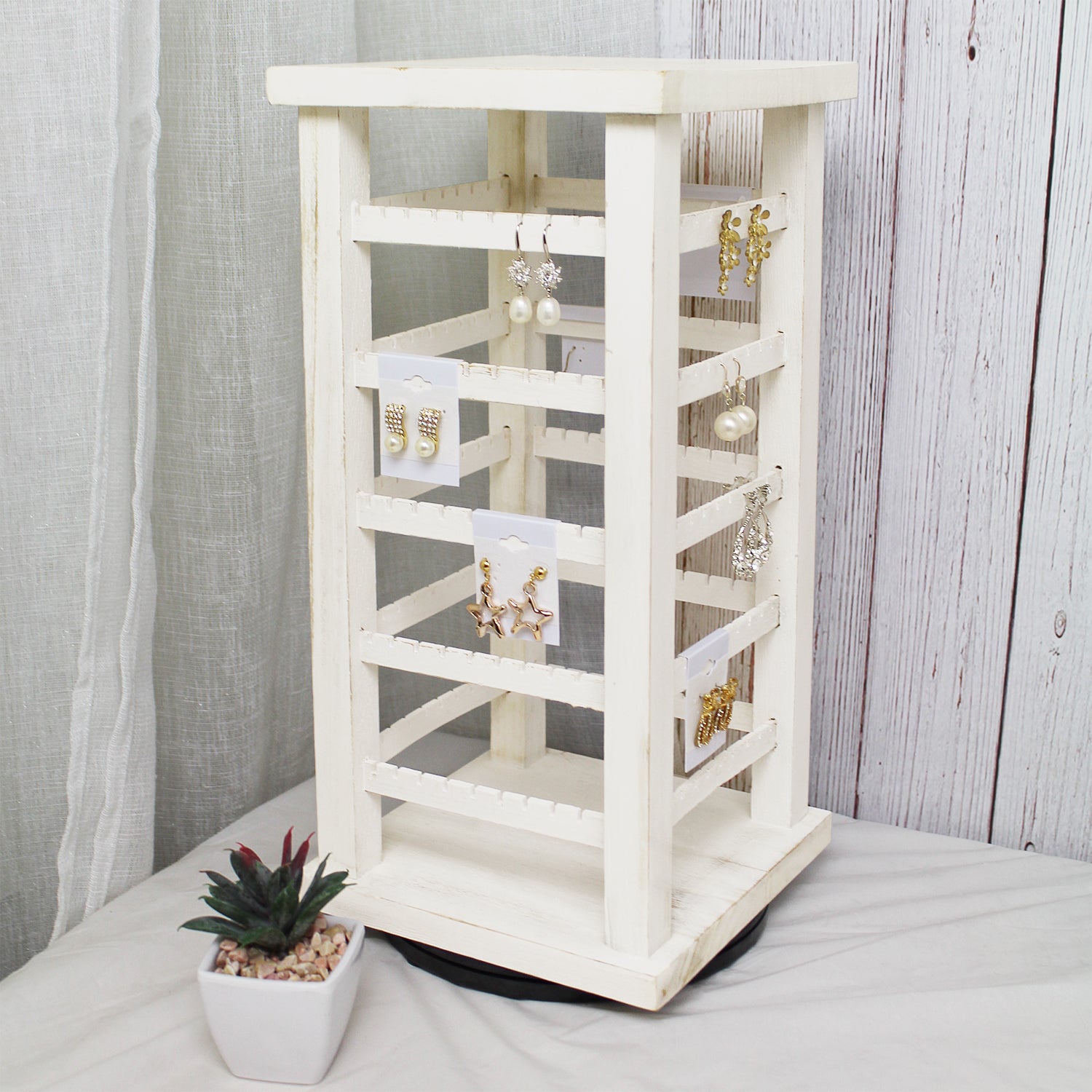 Ikee Design® Natural Wood Rotating Jewelry Earring Storage Display