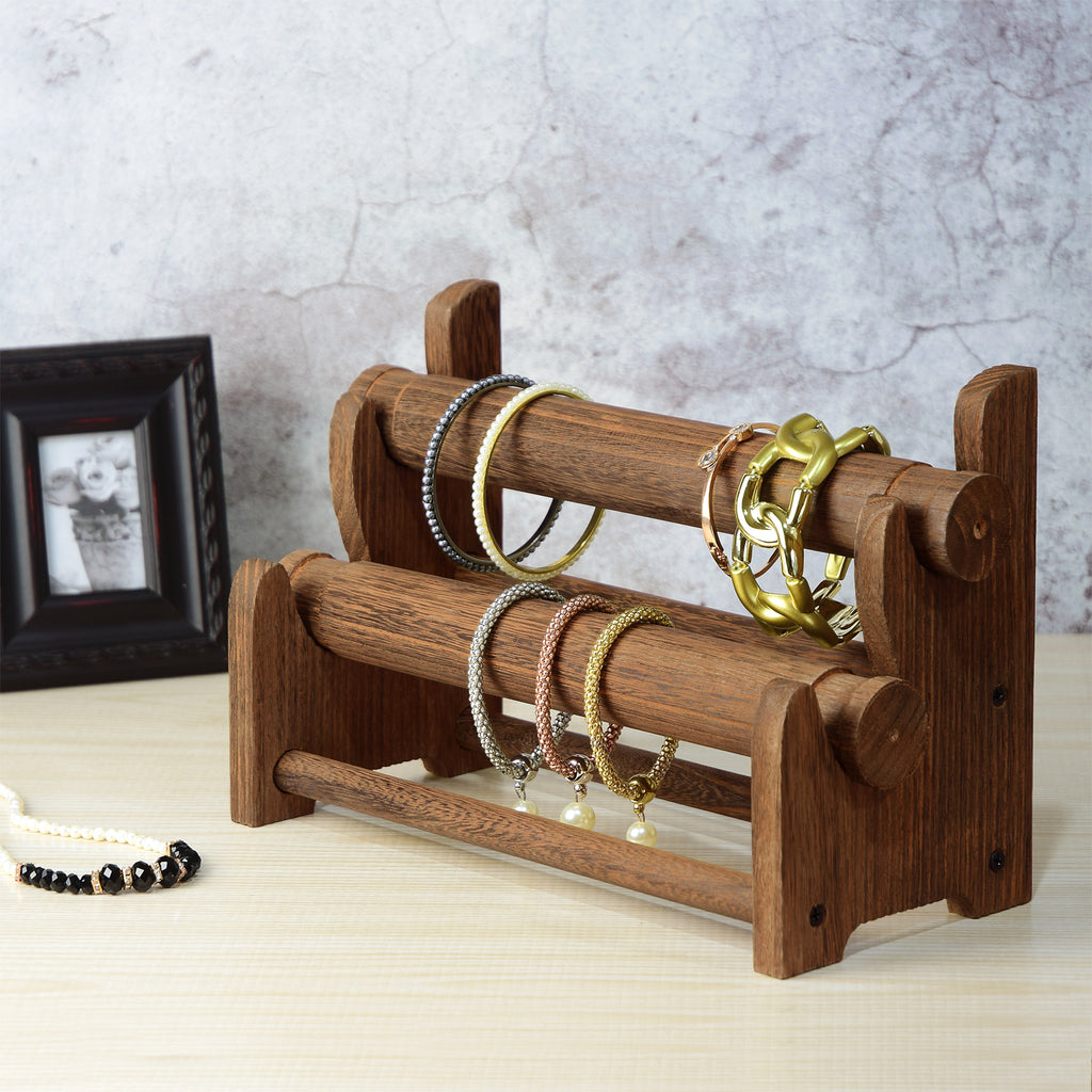 Ikee Design® Wooden 2-Tier Bar Bracelet/Bangle Jewelry Holder Stand Display Organizer