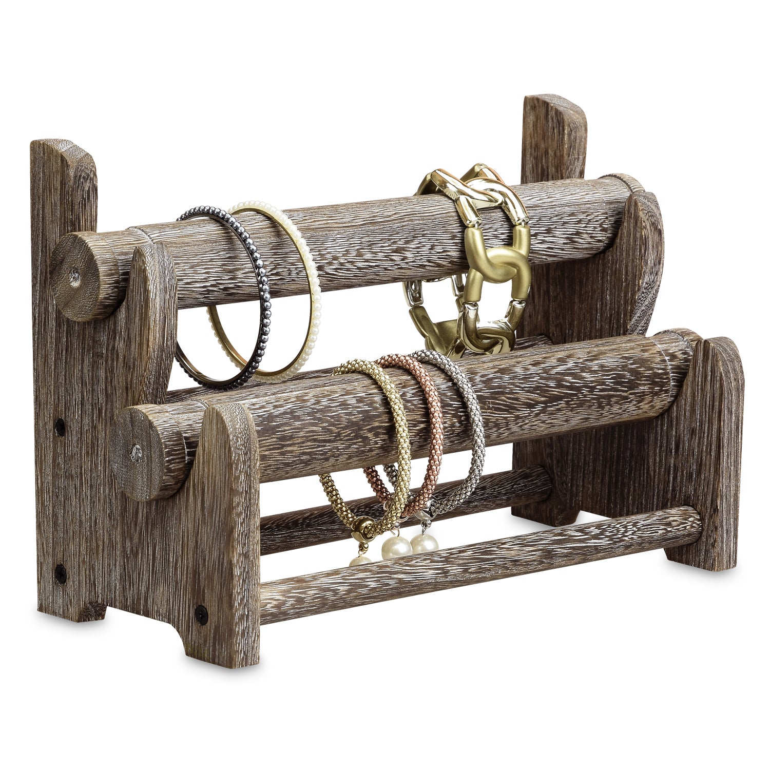 Ikee Design® Wooden 2-Tier Bar Bracelet, Bangle Jewelry Holder Stand 