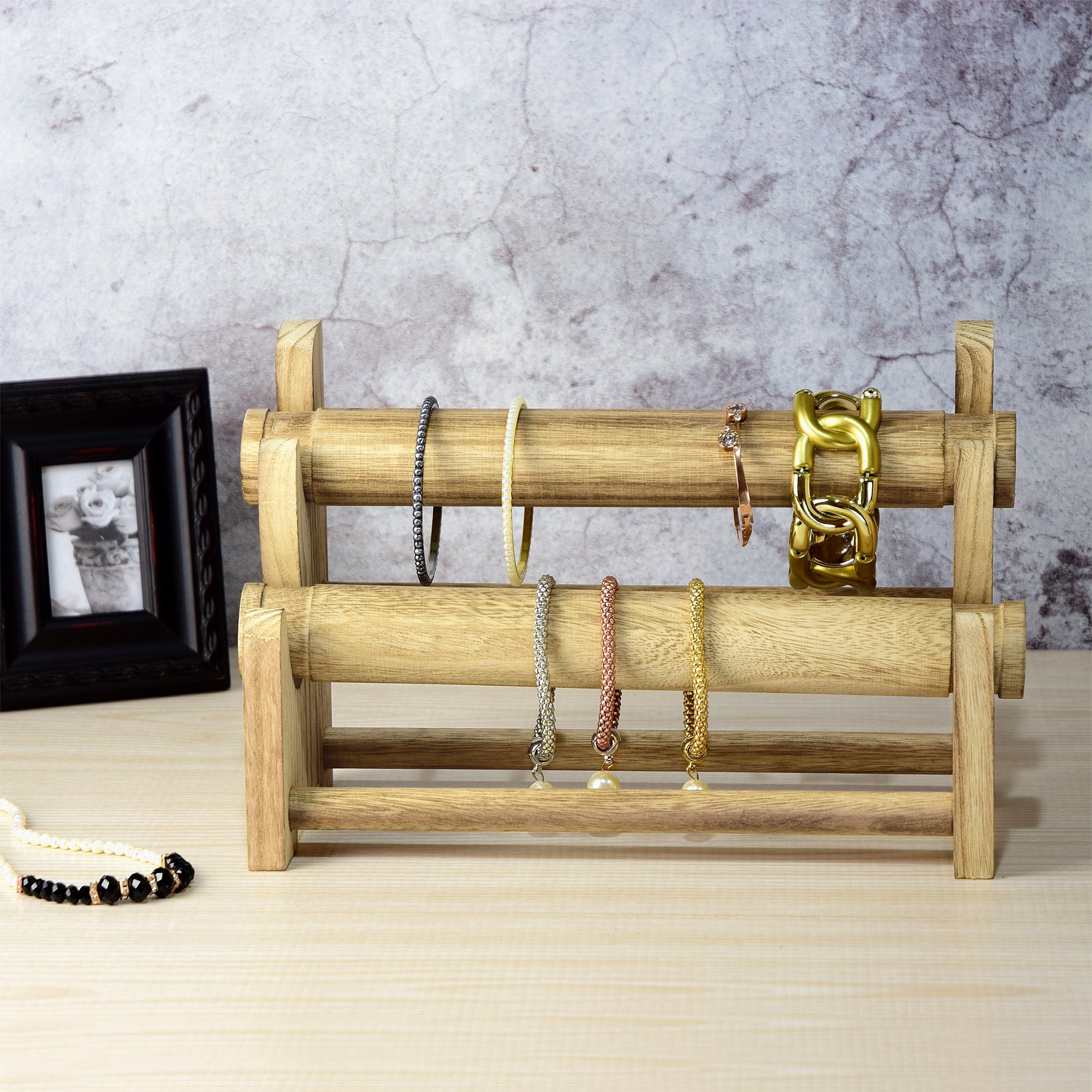Ikee Design® Wooden 2-Tier Bar Bracelet/Bangle Jewelry Holder Stand Display Organizer