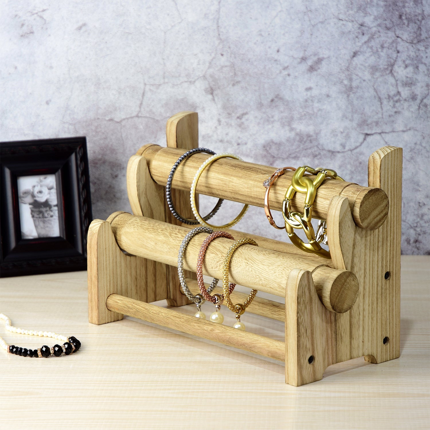 Ikee Design® Wooden 2-Tier Bar Bracelet/Bangle Jewelry Holder Stand Display Organizer