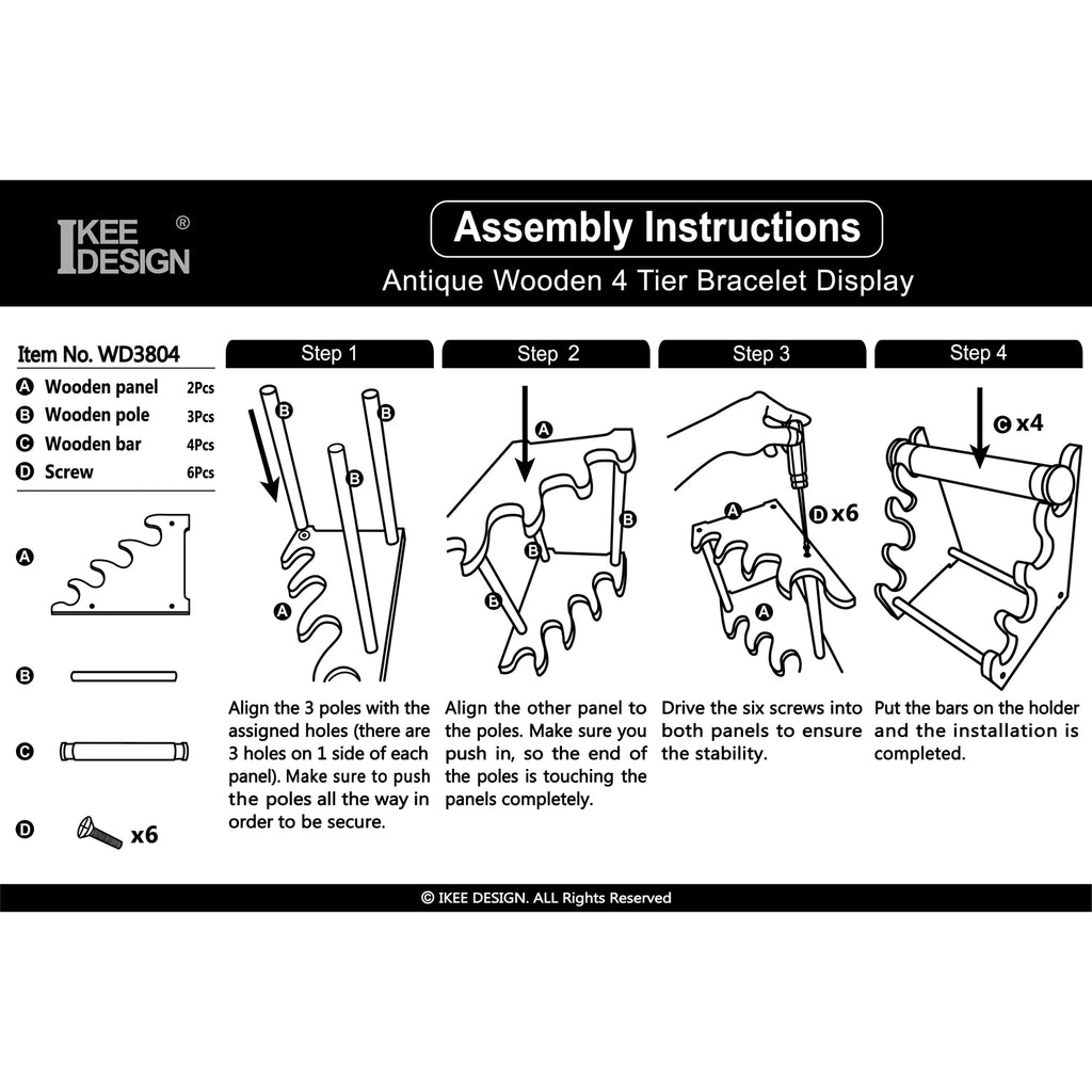 Ikee Design® Antique Wooden 4 Tier Bar Bracelet bangle holder Display