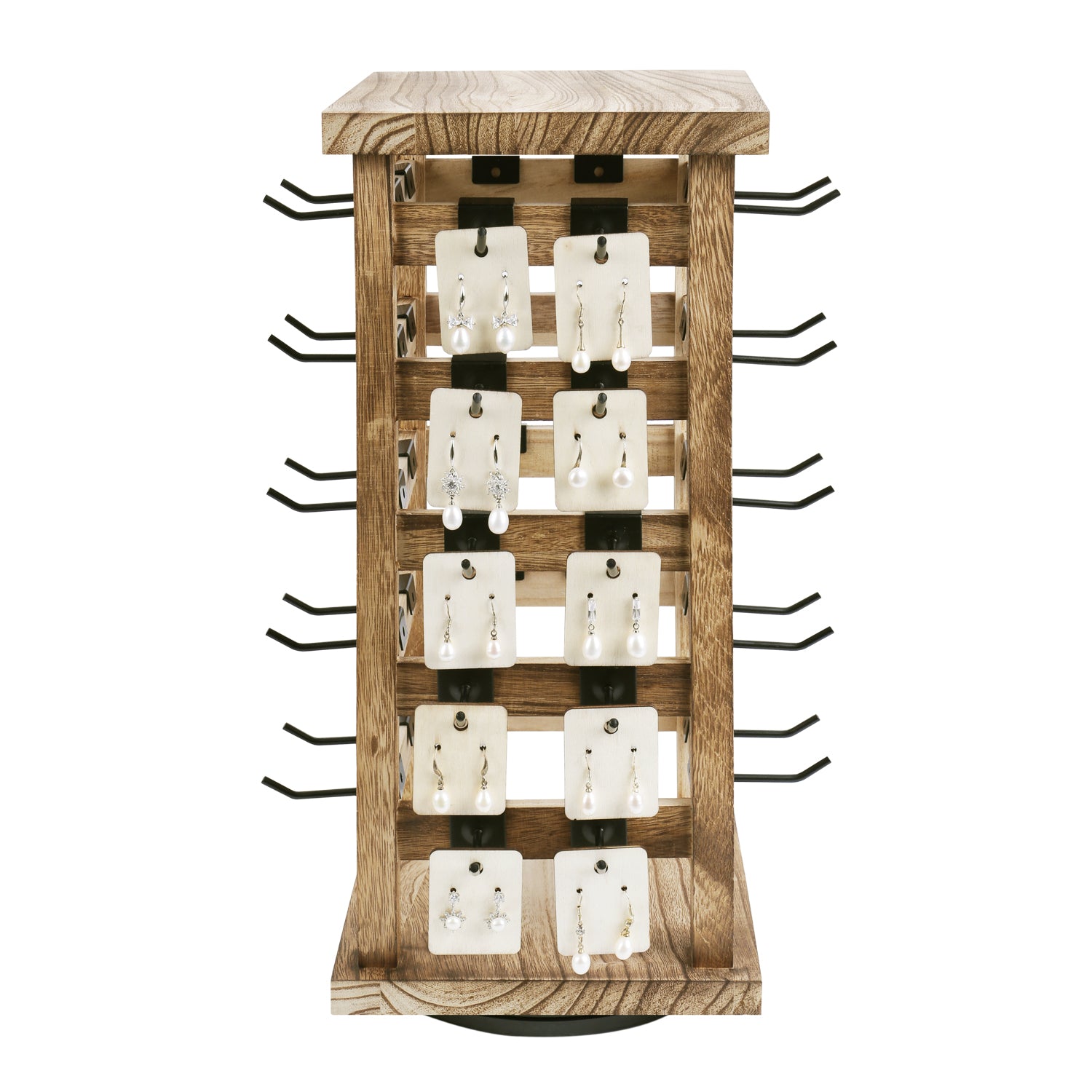 Ikee Design® Natural Wood Rotating Jewelry Earring Storage Display