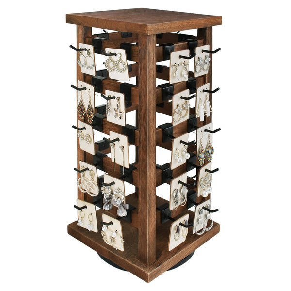 Wood Rotating 42 Hooks Jewelry Tower, Spinning Earring Card Storage Display  Hold | eBay