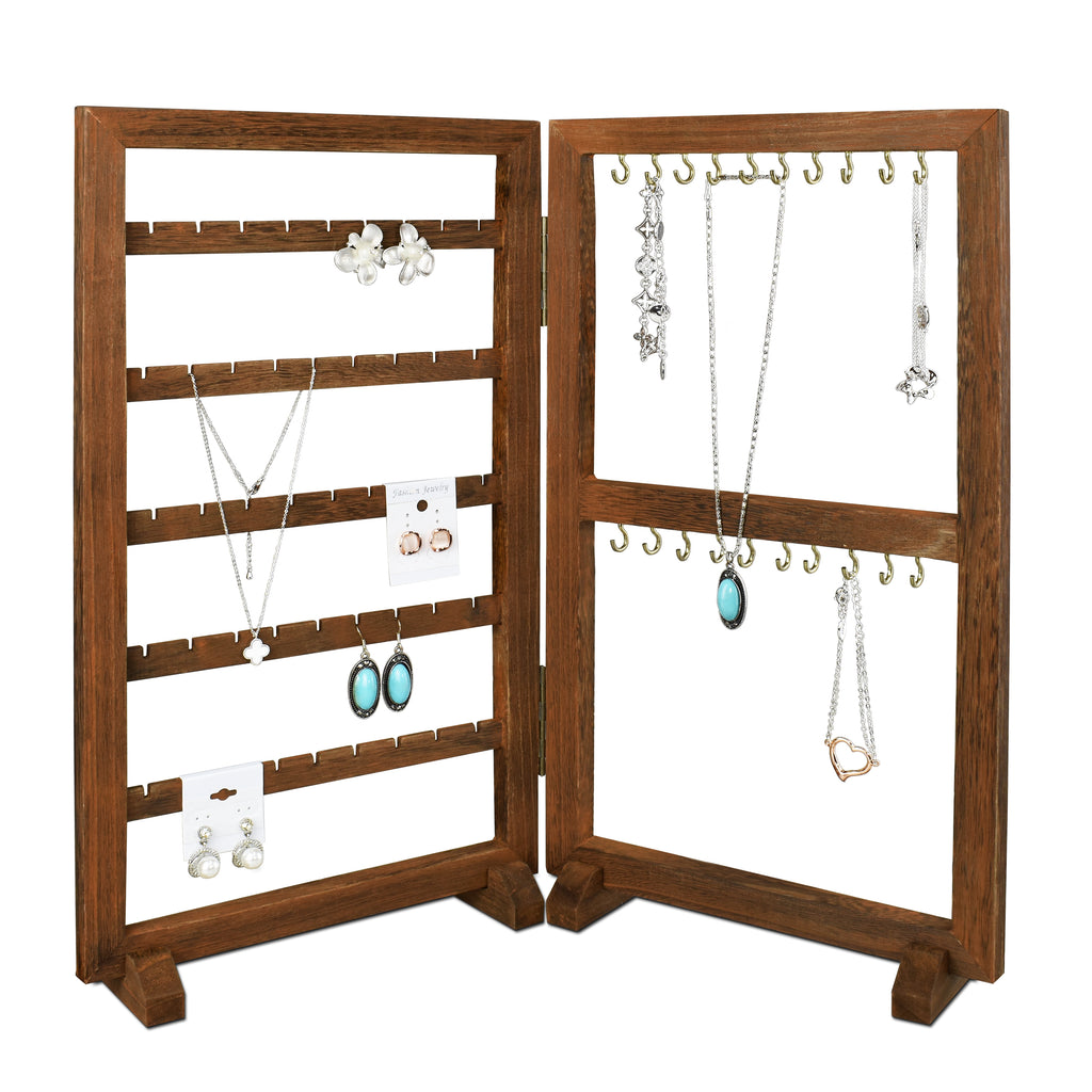 Ikee Design® Two-Sided Panel Jewelry Display Stand for displaying Earring Card, Brown Color