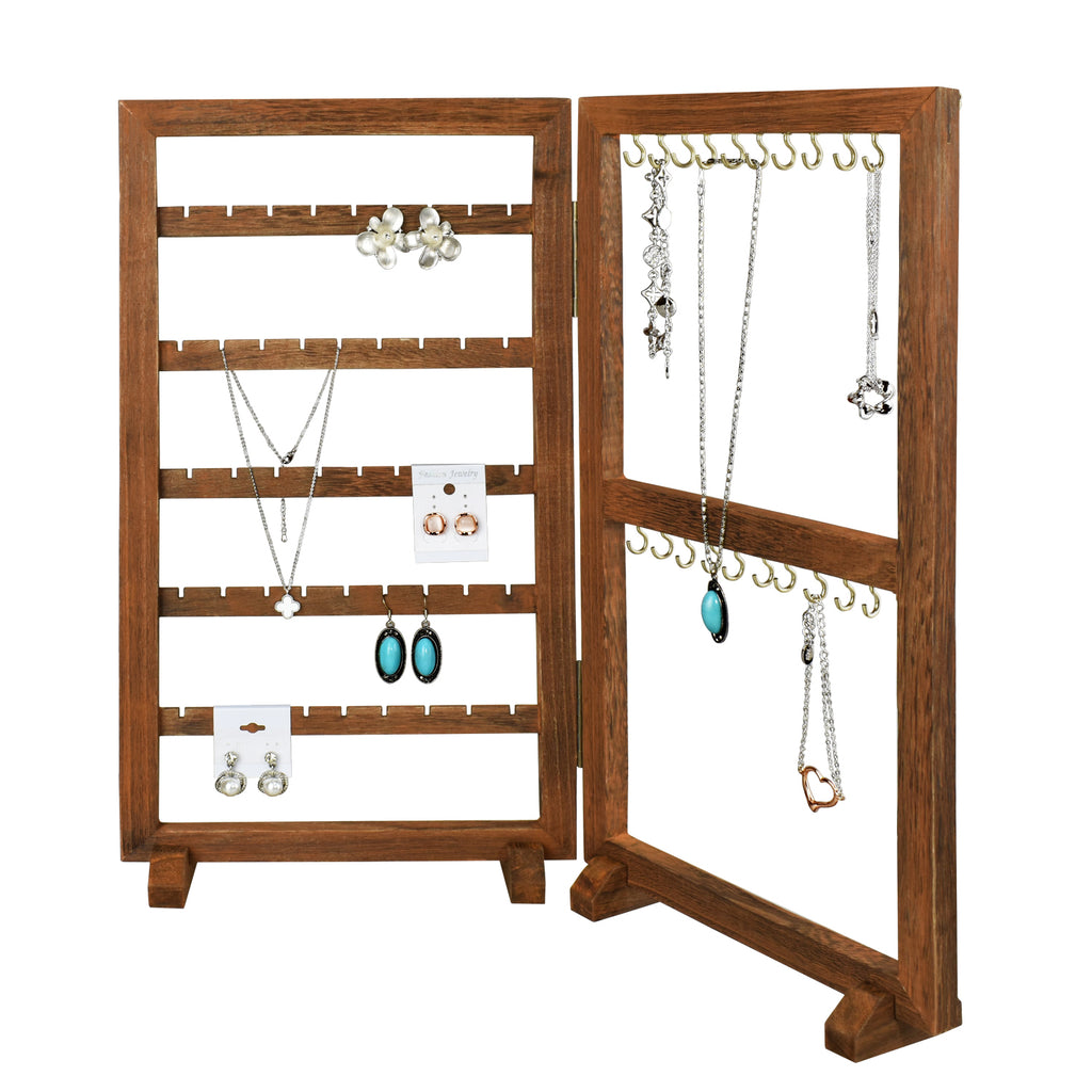 Ikee Design® Two-Sided Panel Jewelry Display Stand for displaying Earring Card, Brown Color