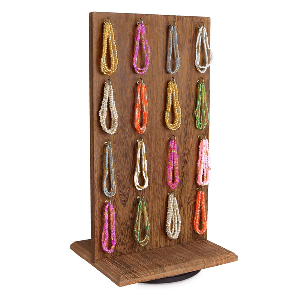 #WD5062 Two-Sided Wooden Jewelry Display Stand with 32 Hooks