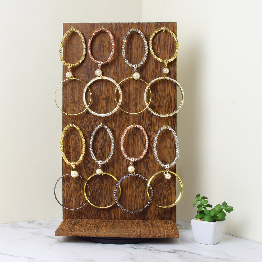 #WD5062 Two-Sided Wooden Jewelry Display Stand with 32 Hooks