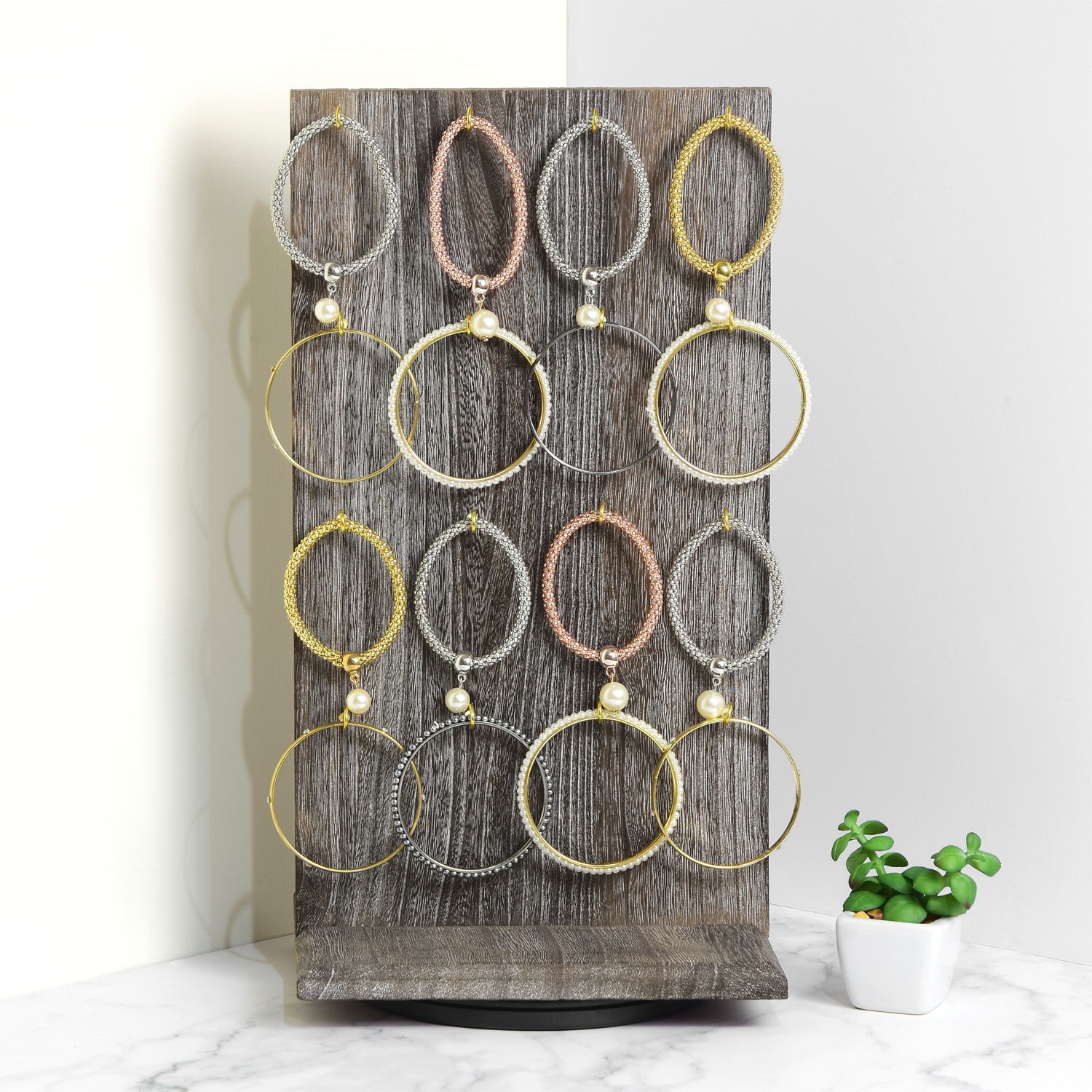 #WD5062 Two-Sided Wooden Jewelry Display Stand with 32 Hooks