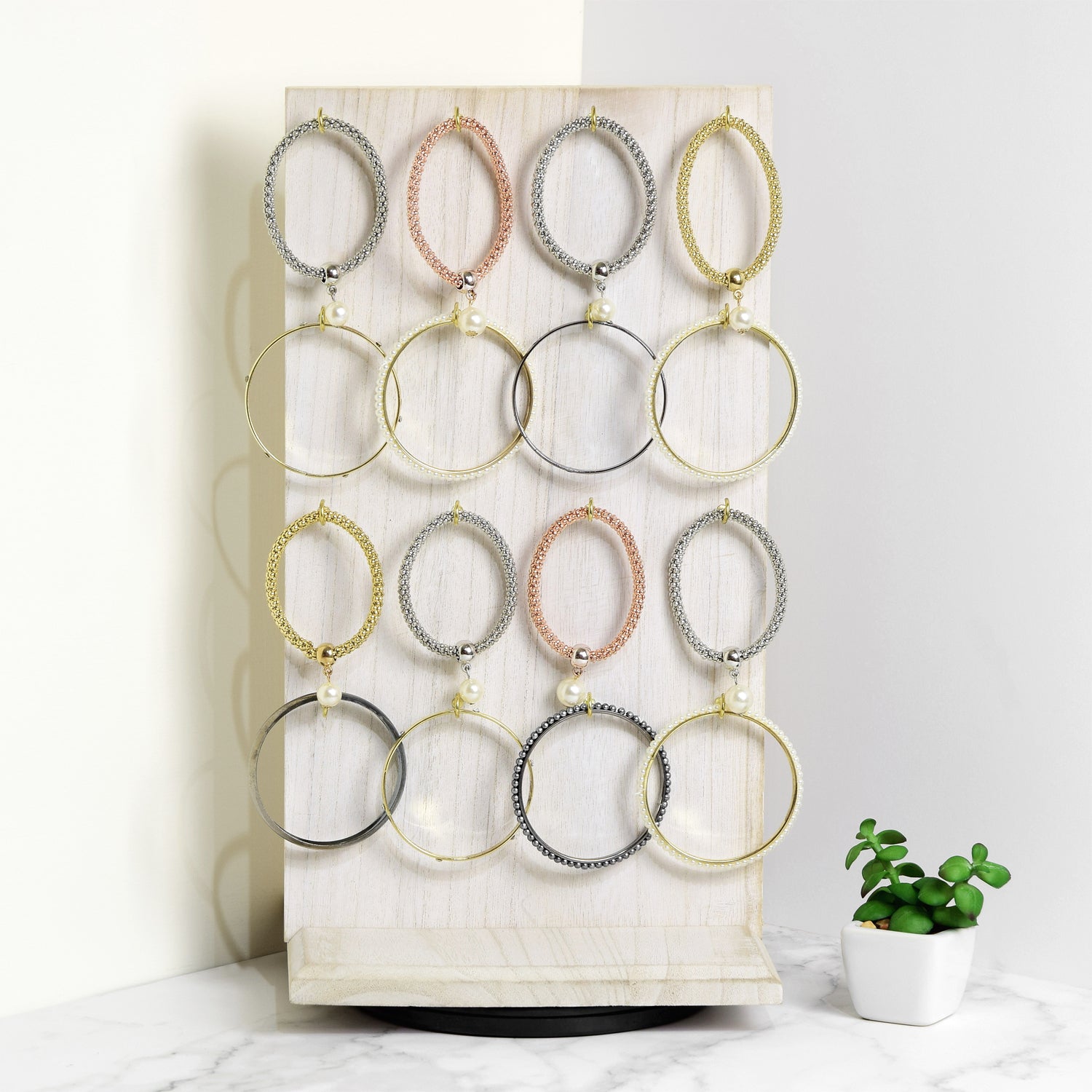 #WD5062 Two-Sided Wooden Jewelry Display Stand with 32 Hooks