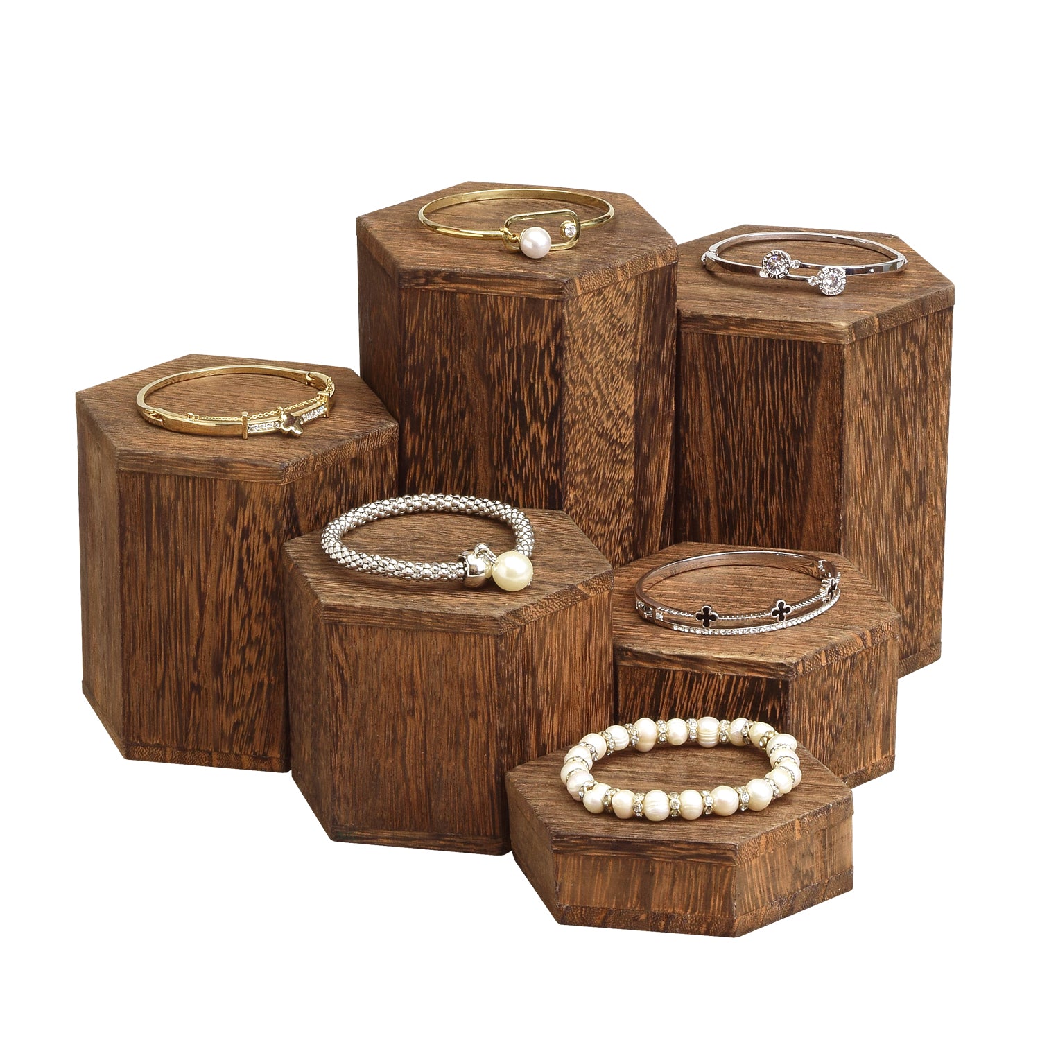 Ikee Design® Wooden 6 Pcs Hexagon Risers for Jewelry Accessories