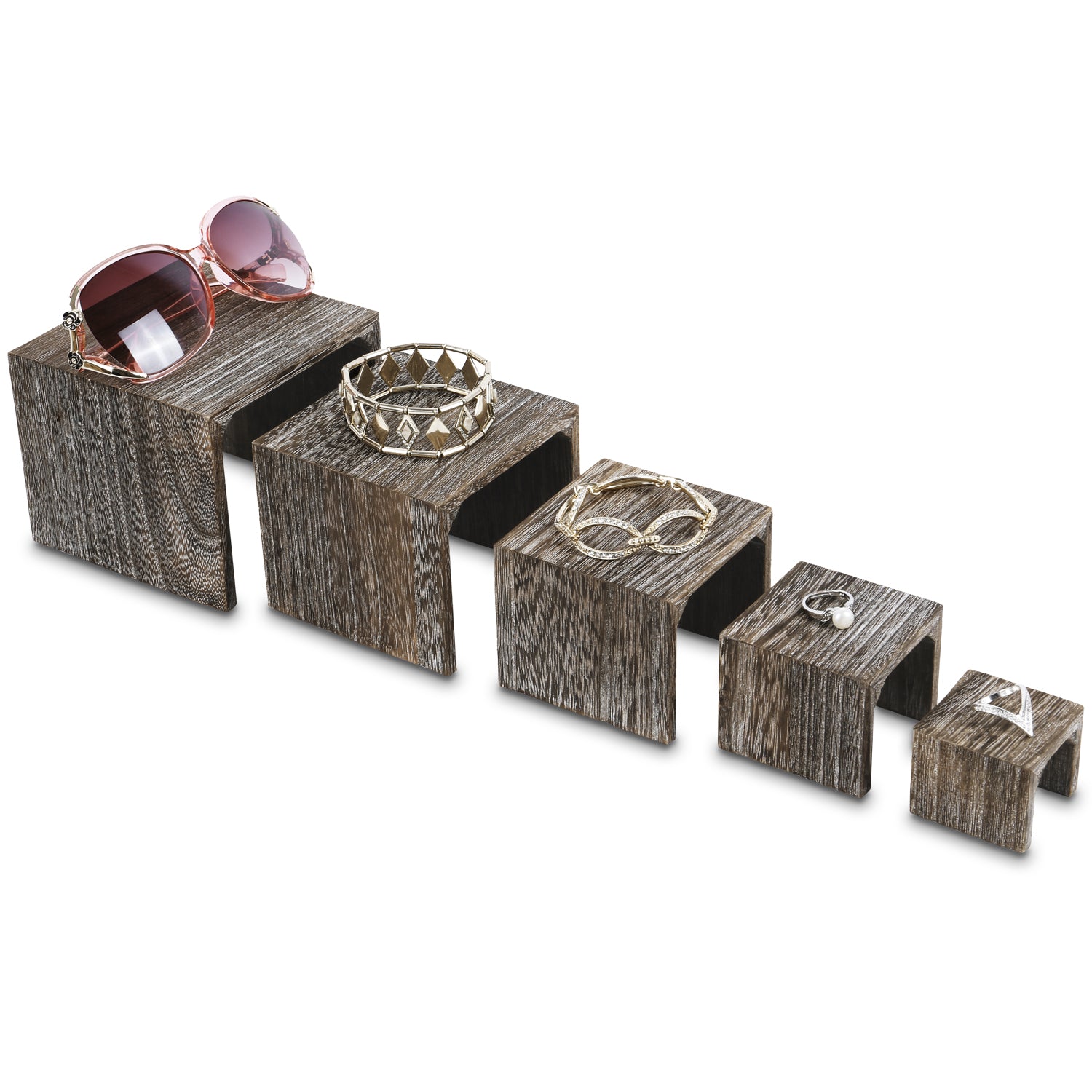 Ikee Design® 5 Pieces Wooden Figurine & Jewelry Display Risers