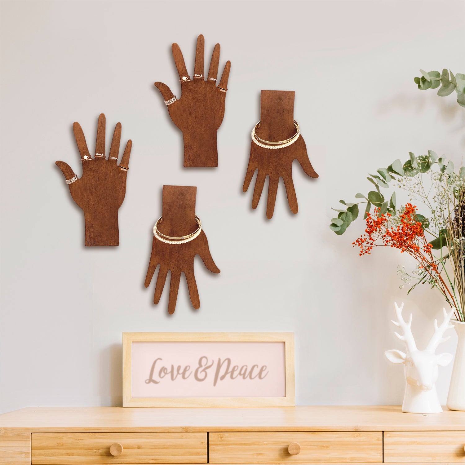 Ikee Design® 6 Pcs Set Wooden Hand Form Jewelry Display Bracelet Ring Stand Holder