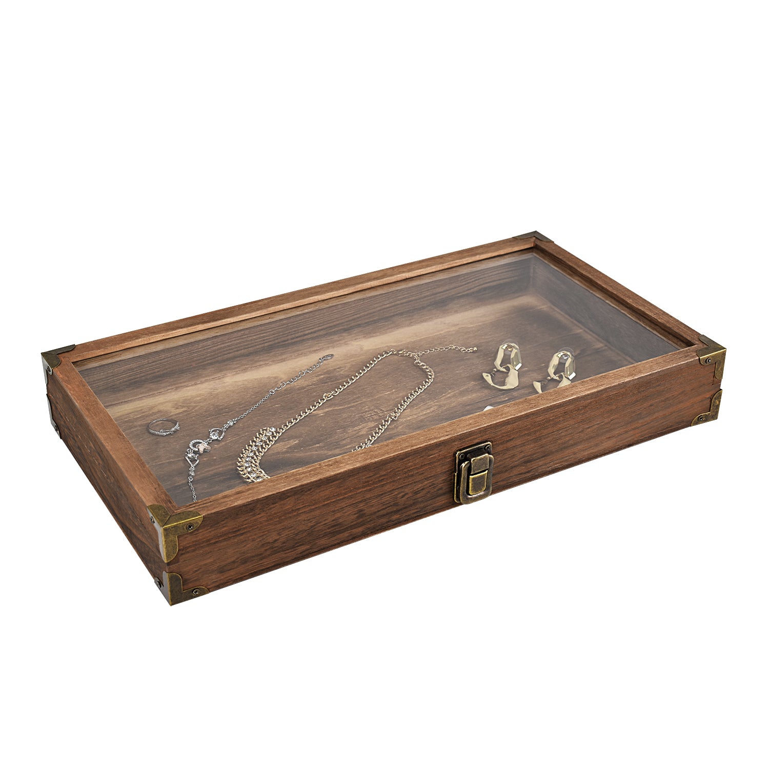 Ikee Design® Wooden Color Glass Top Jewelry Display Case